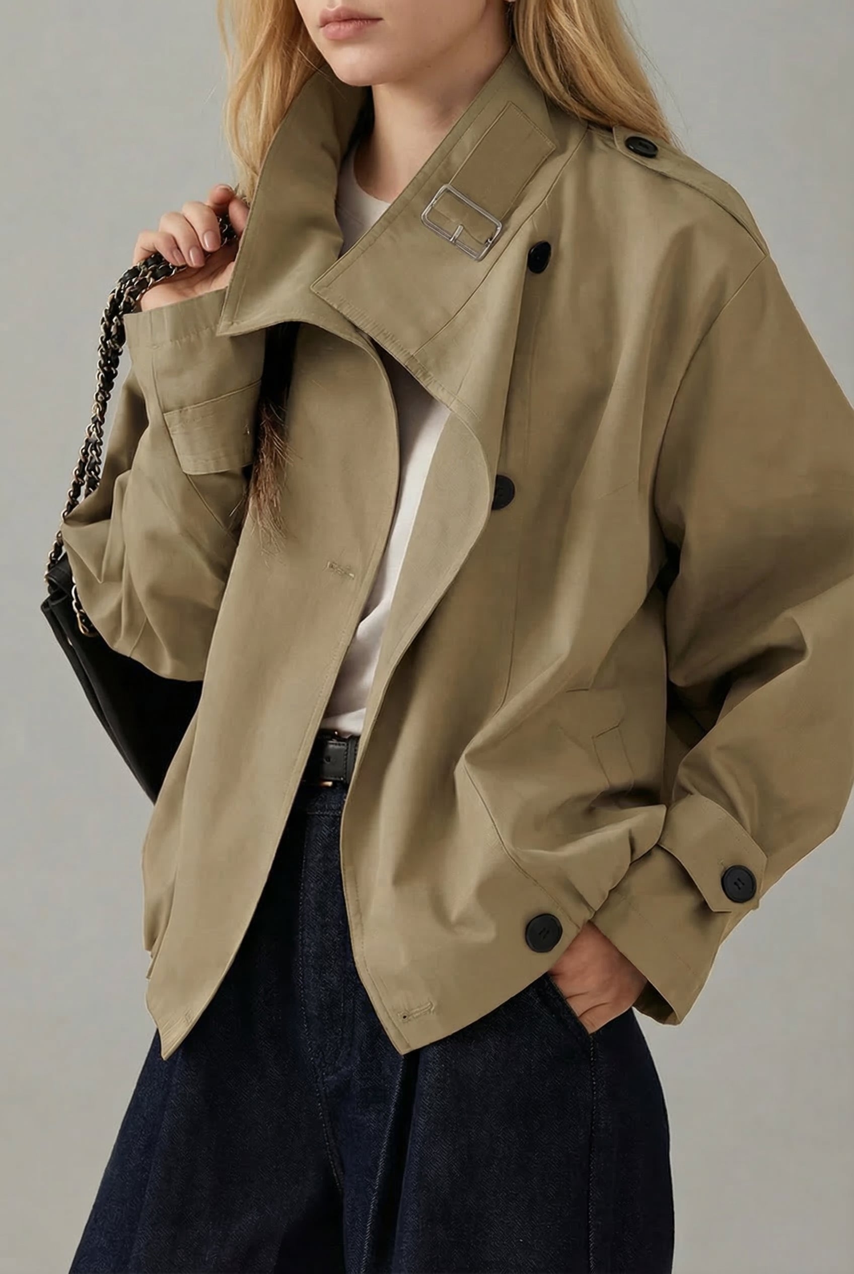 Women’s Crimson Oversized Cropped Short Trenchcoat Spring Jacket