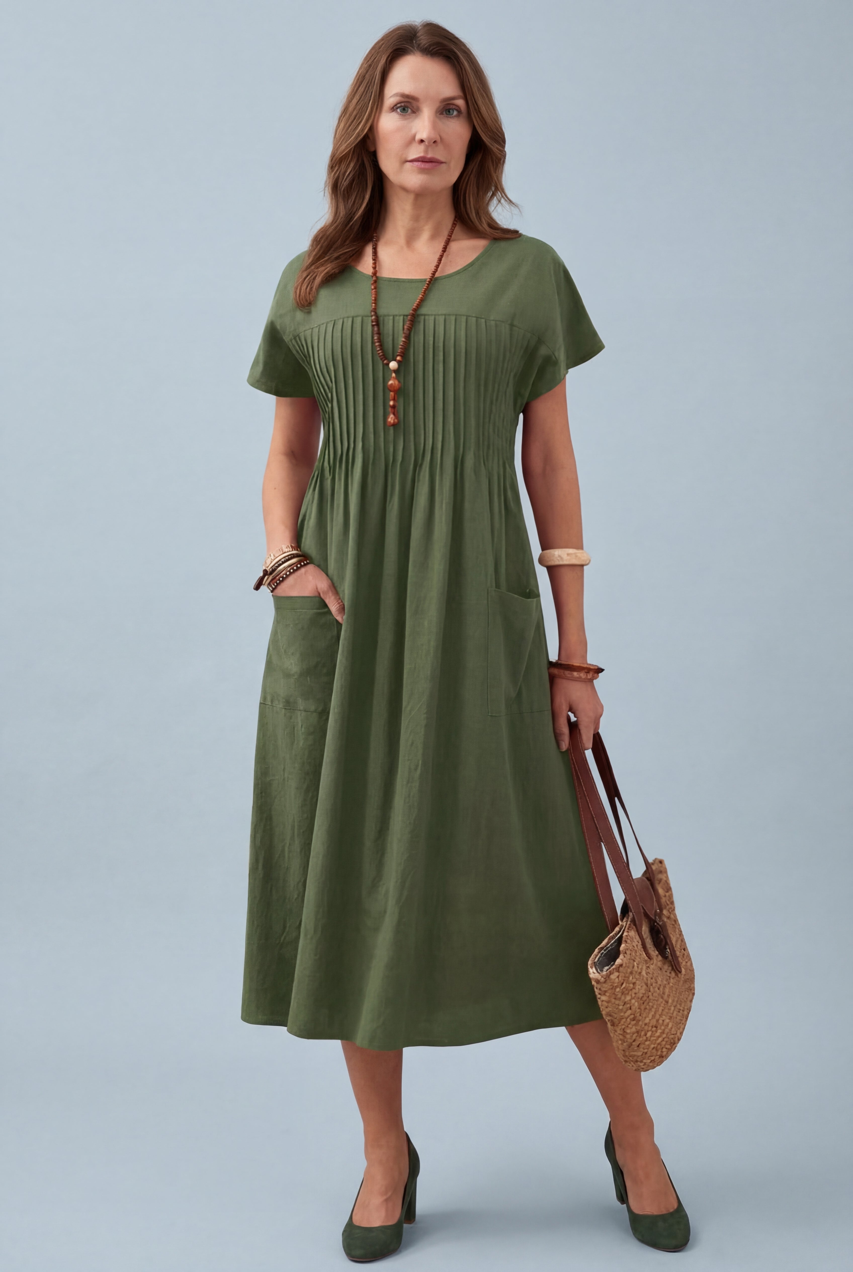 Women’s Casual Relaxed Fit Pockets Midi Dress