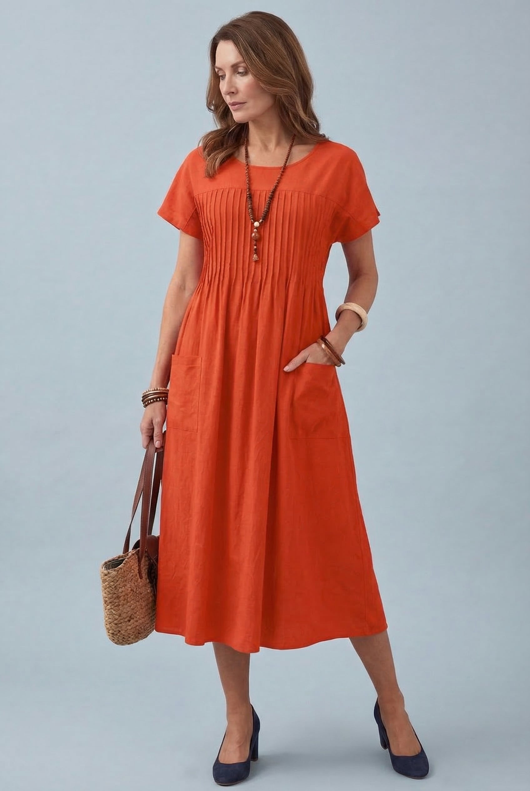 Women’s Casual Relaxed Fit Pockets Midi Dress