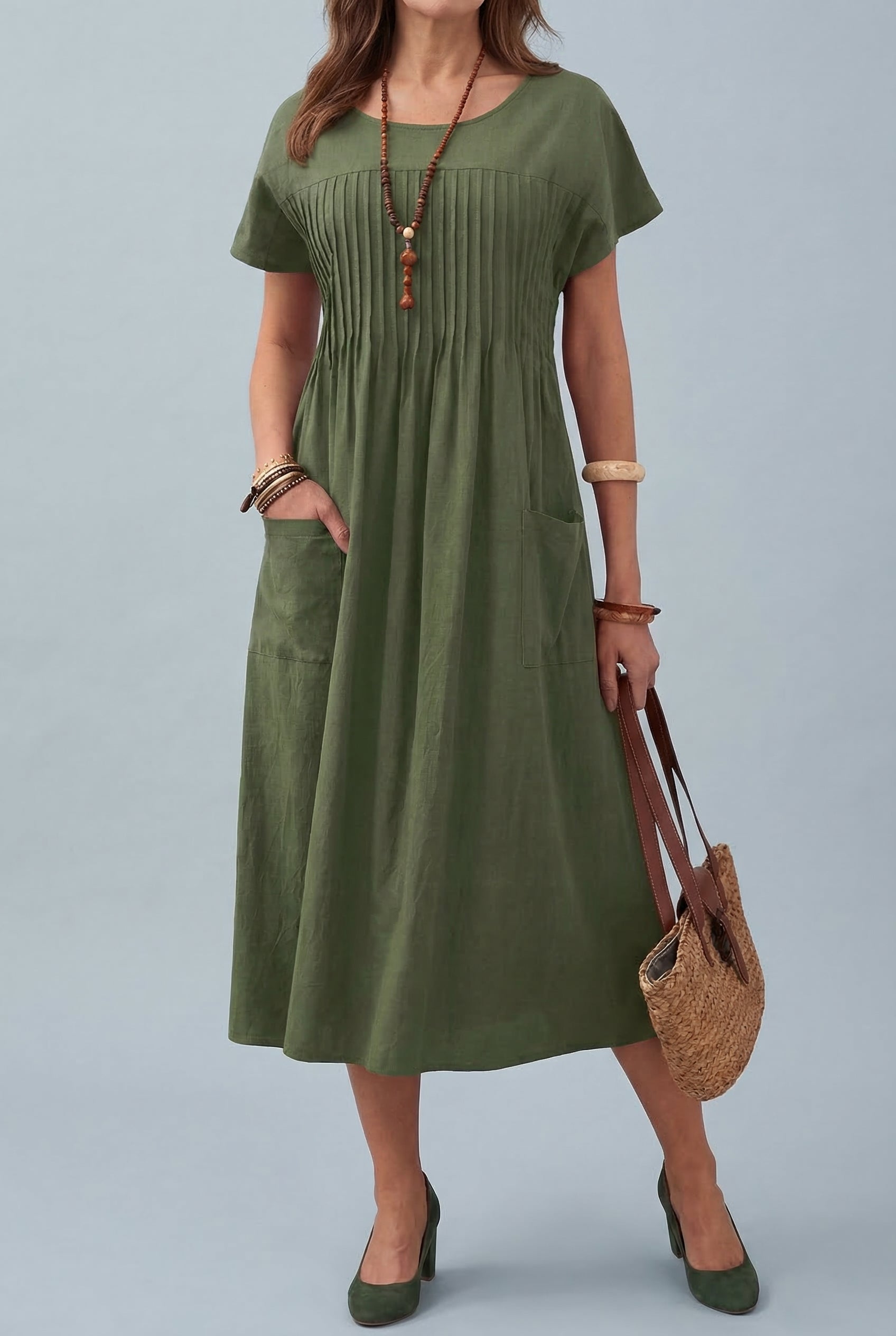 Women’s Casual Relaxed Fit Pockets Midi Dress