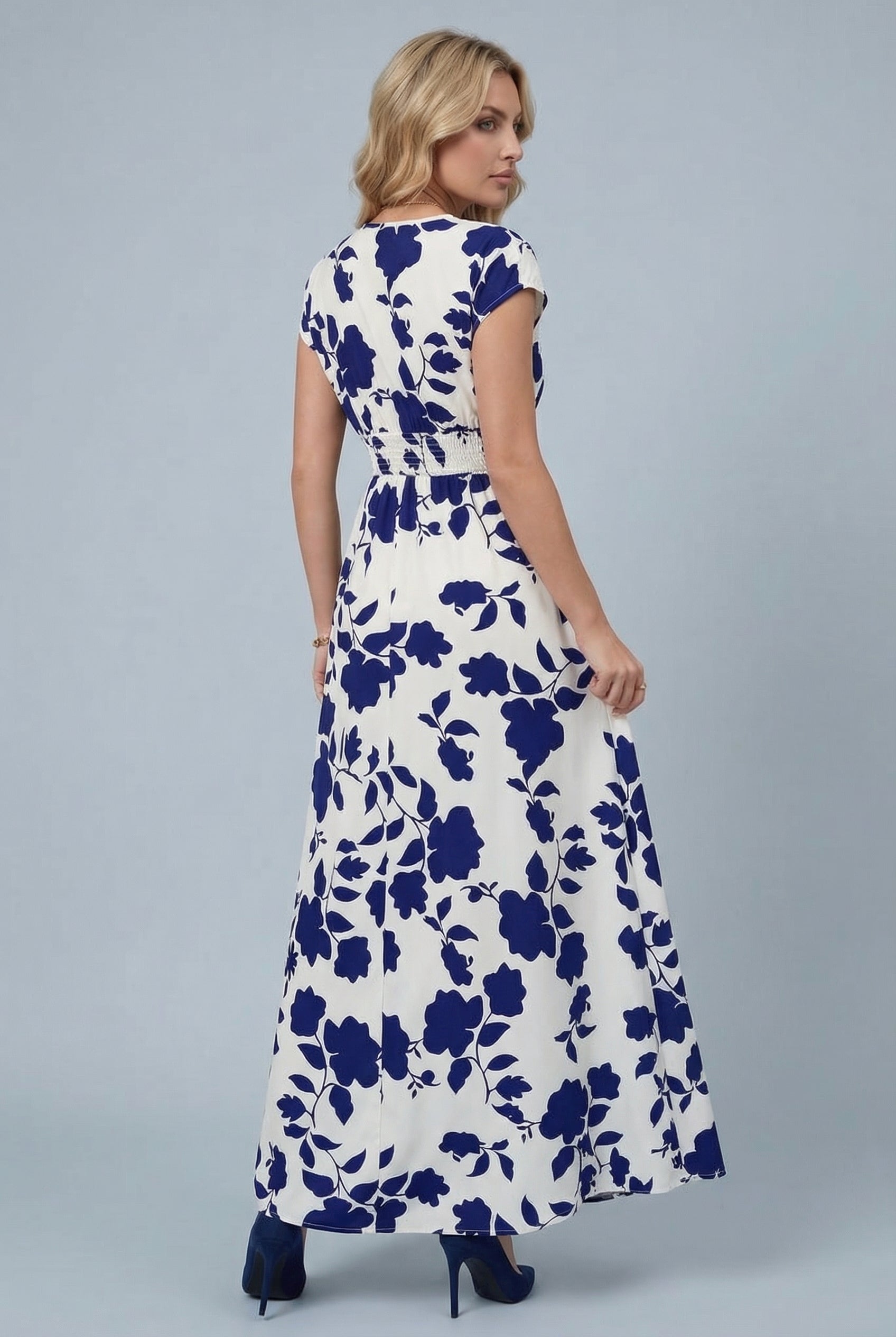 Women’s Elegant V Neck Ascot Floral Maxi Dress