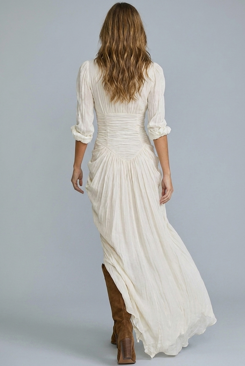 Collared Button Down Boho Western Split Maxi Dress