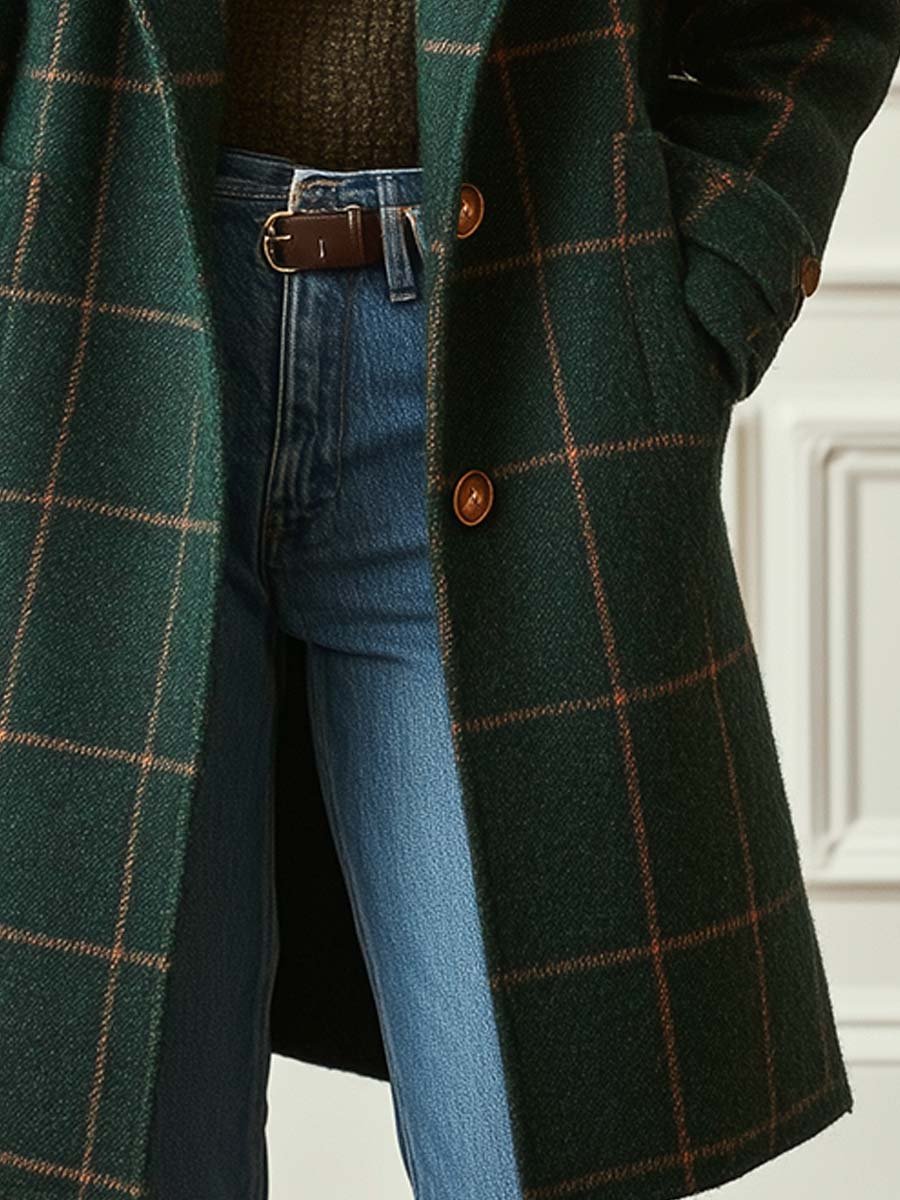Check Print Tailored Wool Style Coat Women