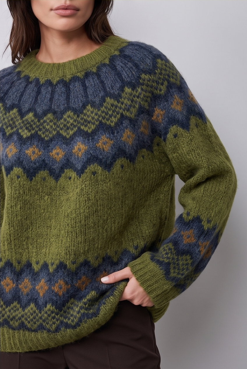 Cropped product-only view of the ribbed knit crew neck jumper on model