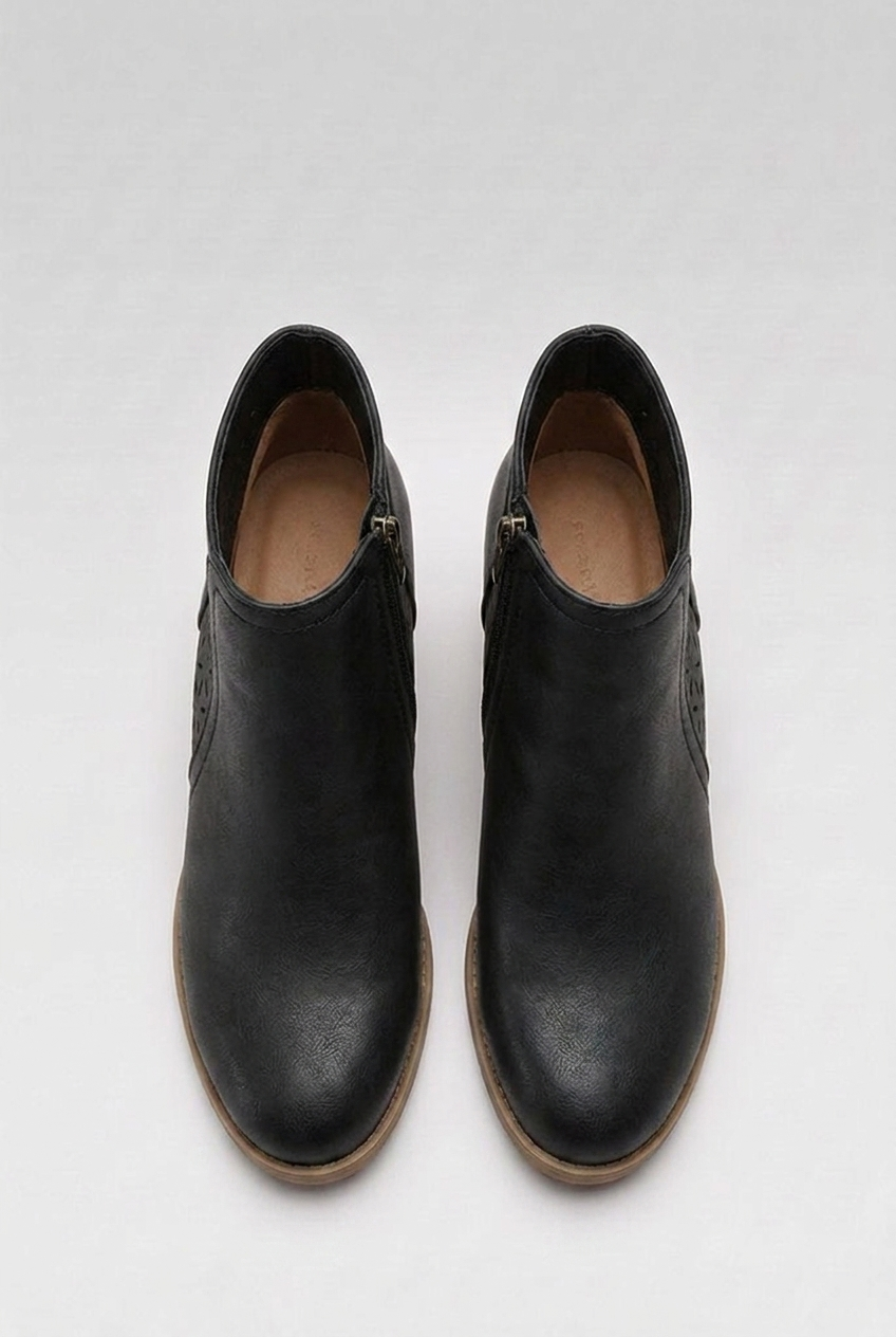 Perforated Zip Side Block Heel Ankle Boots Women