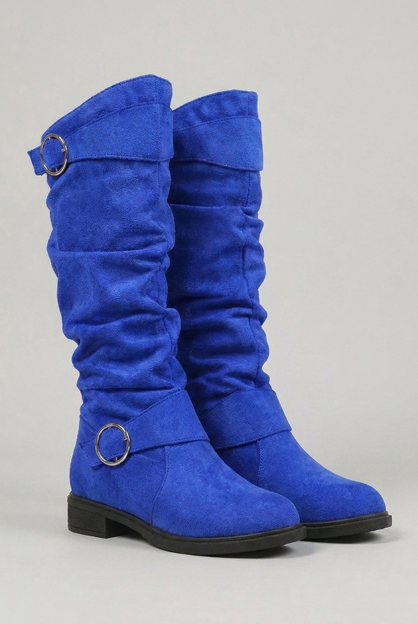 Slouchy Buckle Block Heel Knee High Boots Women