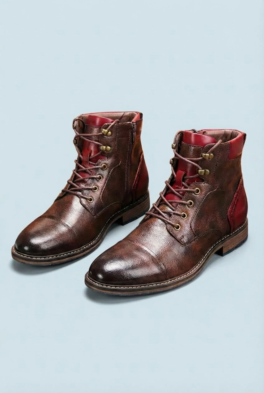 Men’s Classic Brown Zip Dual Closure Smart Casual Ankle Lace Boots