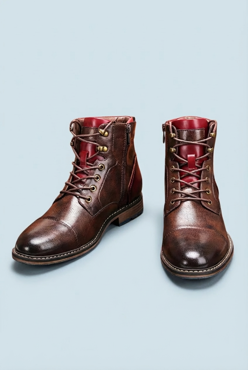 Men’s Classic Brown Zip Dual Closure Smart Casual Ankle Lace Boots