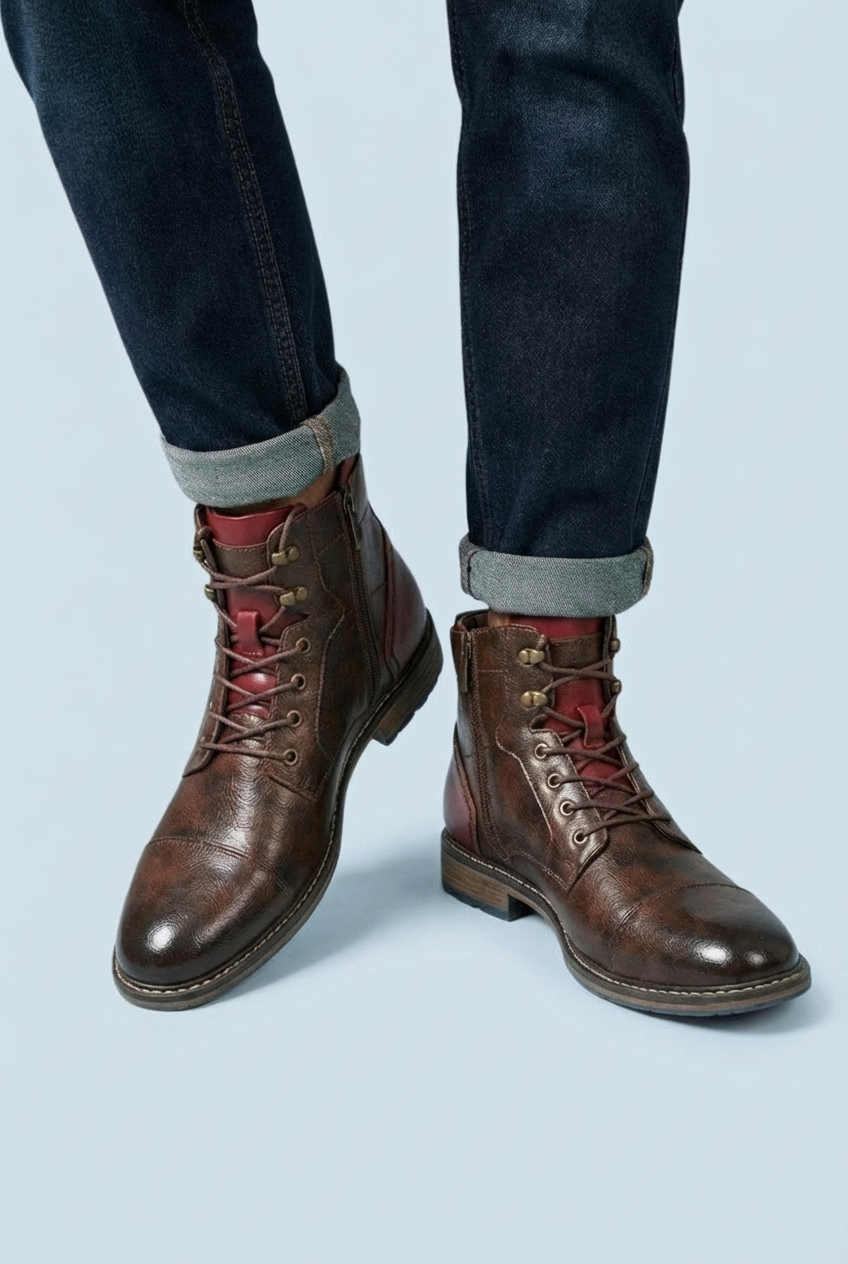 Men’s Classic Brown Zip Dual Closure Smart Casual Ankle Lace Boots