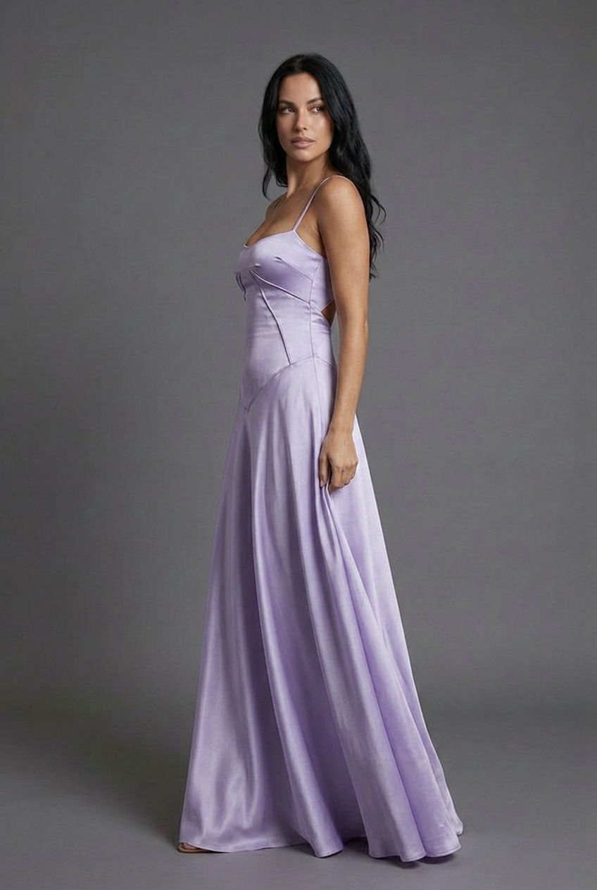 Square Neck Satin Style Wedding Guest Maxi Dress