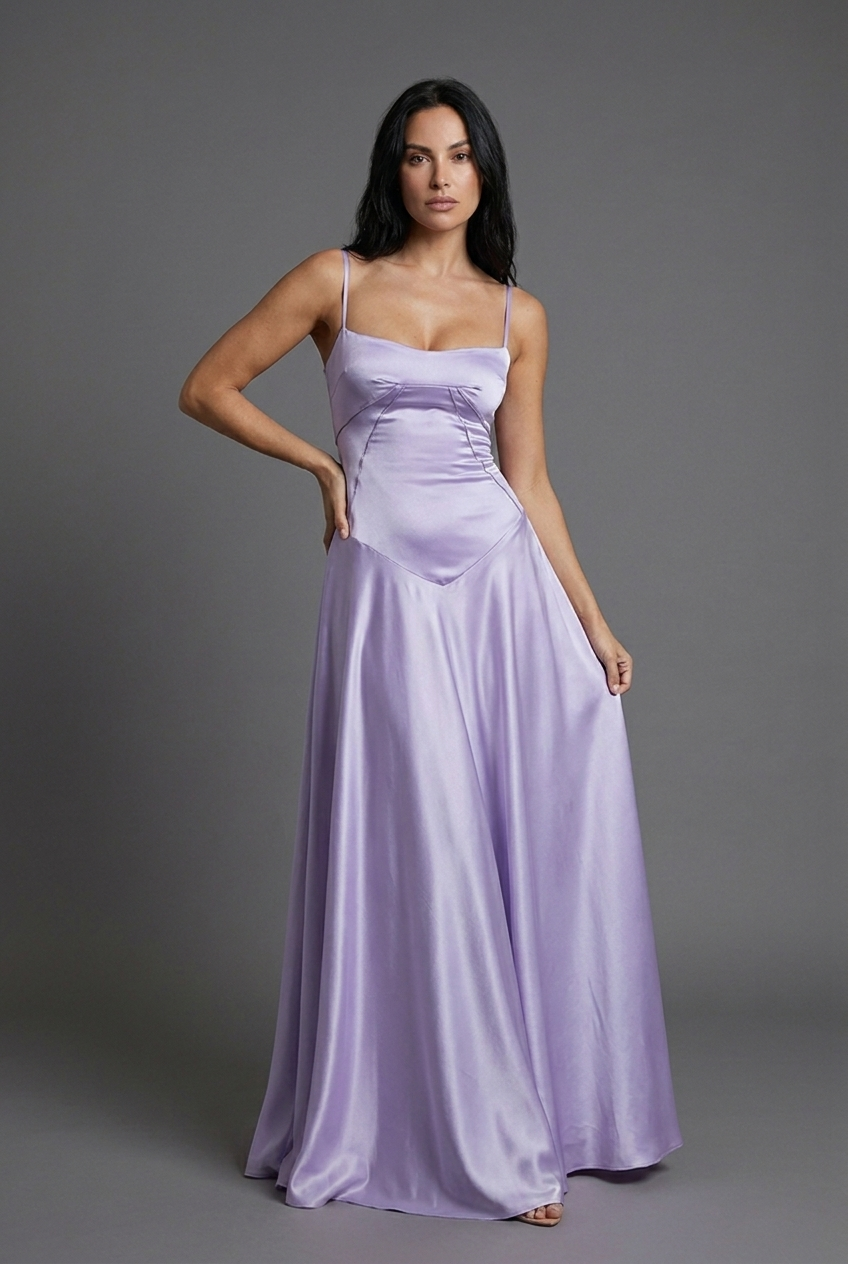Square Neck Satin Style Wedding Guest Maxi Dress
