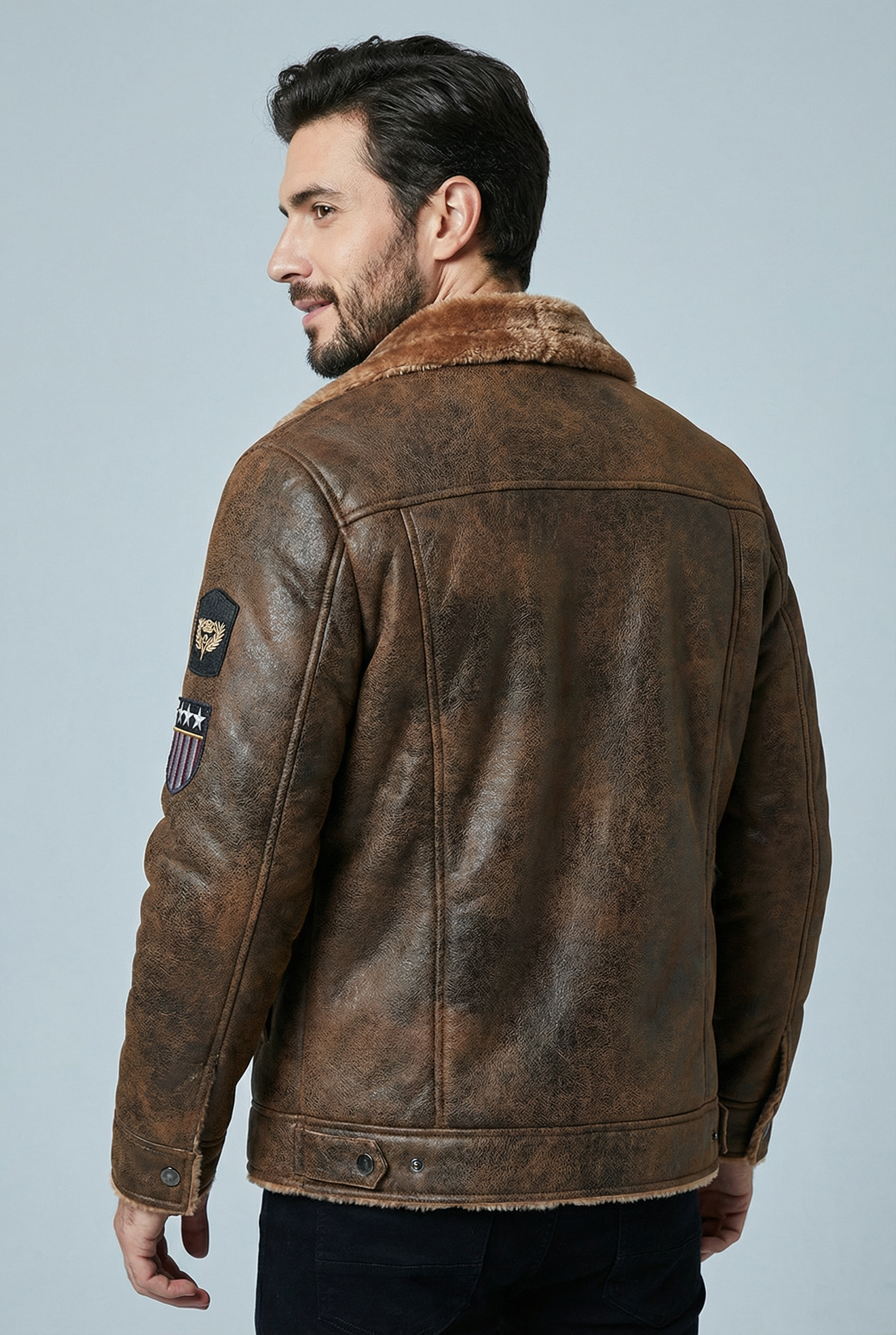 Men’s Faux Leather Jacket with Shearling Lining