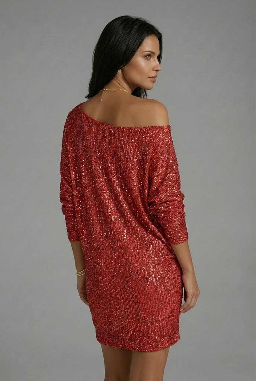 Women’s Sequin Glitter Mini Cocktail Dress – One Shoulder Sparkle Dress