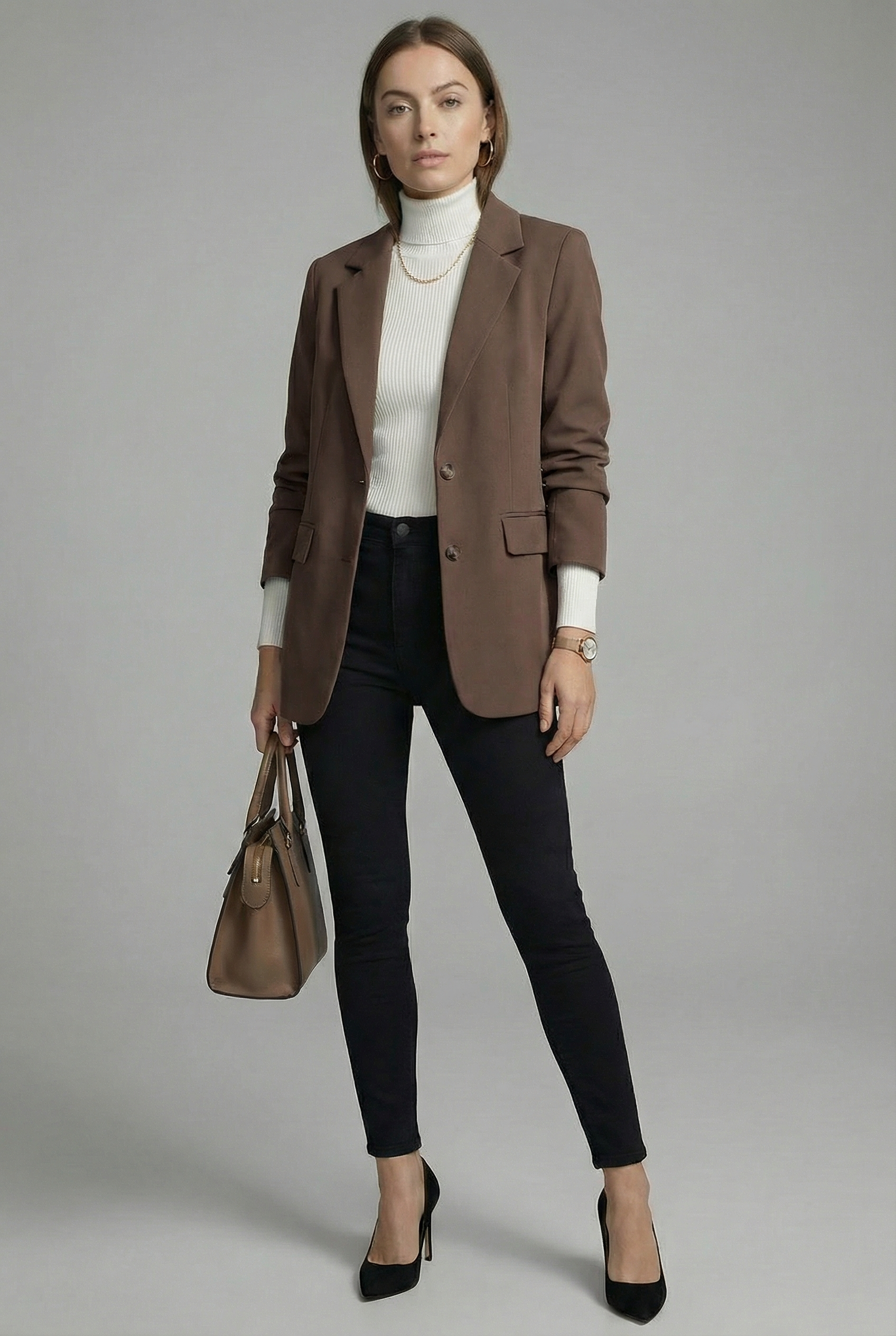 Women’s Coffee Tailored Blazer Casual Business Wear