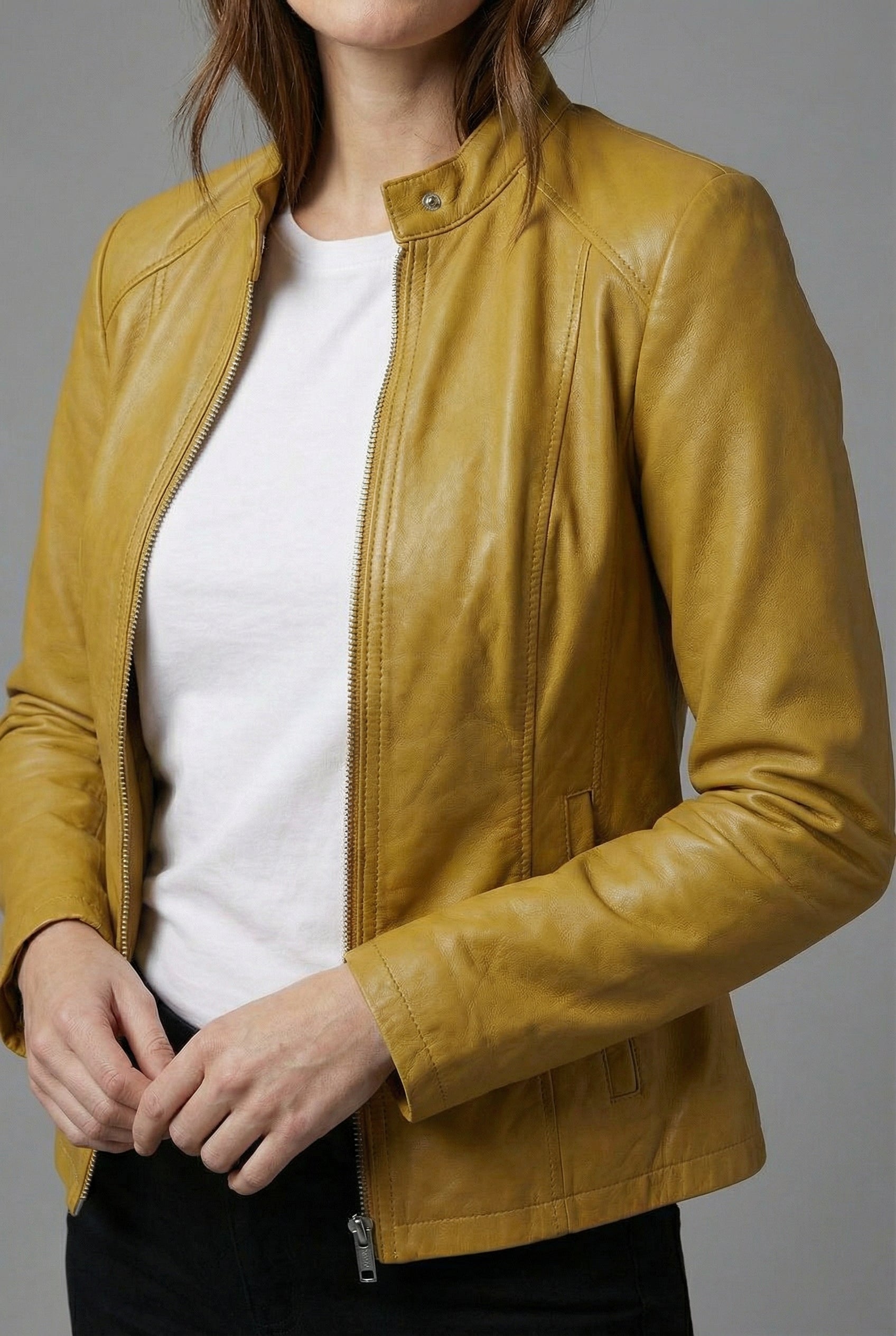 Women’s Short Leather Style Biker Jacket Zip Up Jacket