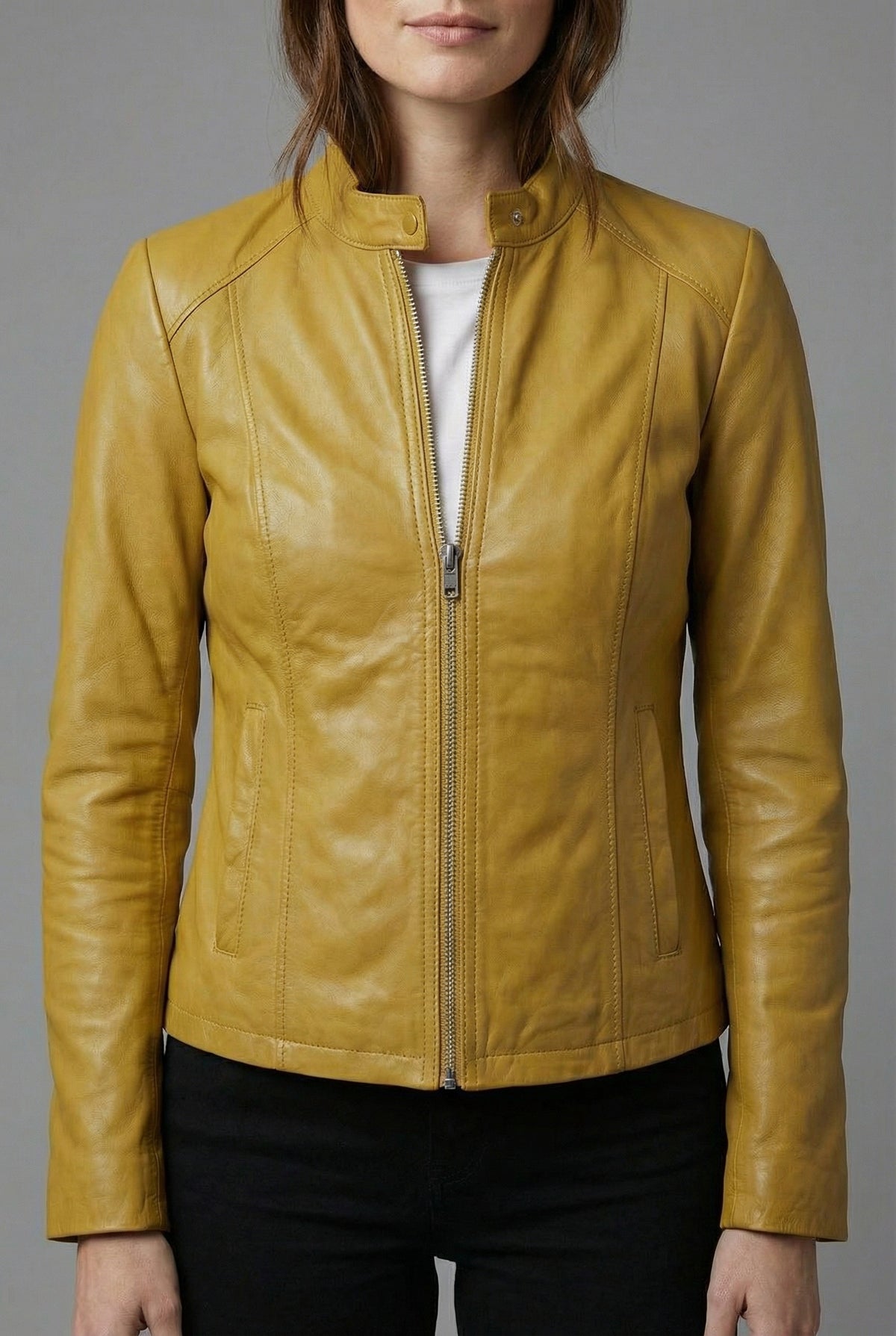 Women’s Short Leather Style Biker Jacket Zip Up Jacket