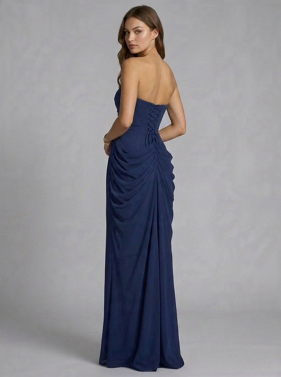 Strapless Draped High Split Graduation Dress