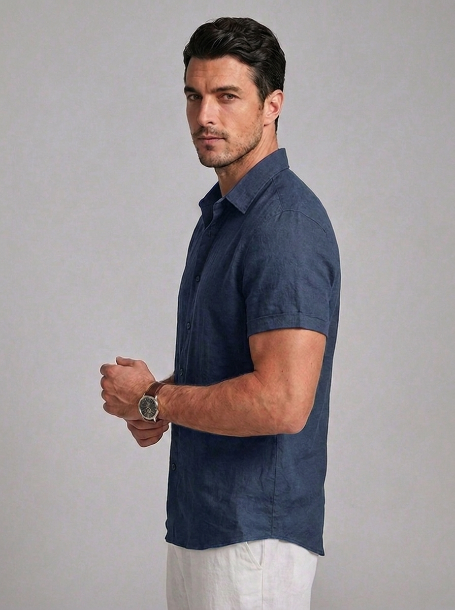 Linen Style Casual Short Sleeve Summer Shirt Men