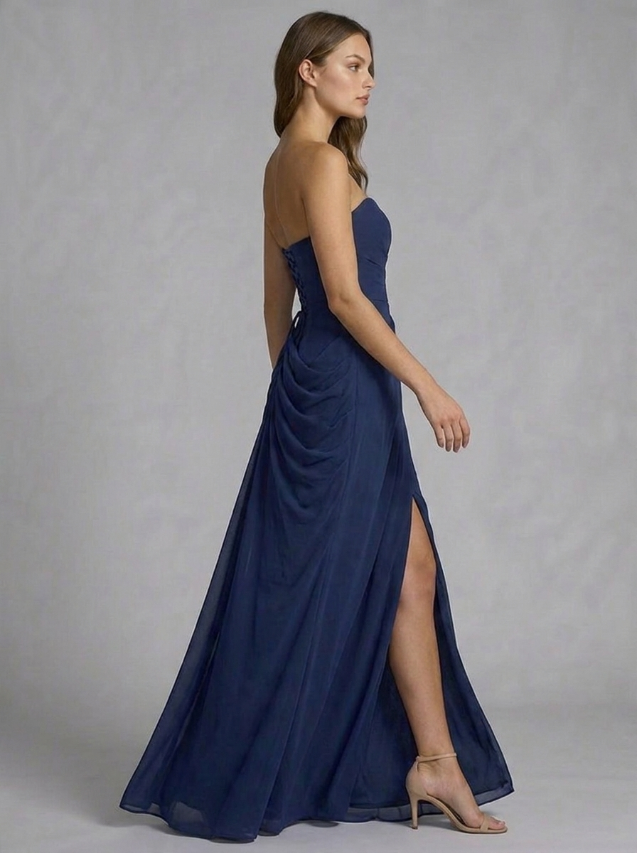 Strapless Draped High Split Graduation Dress
