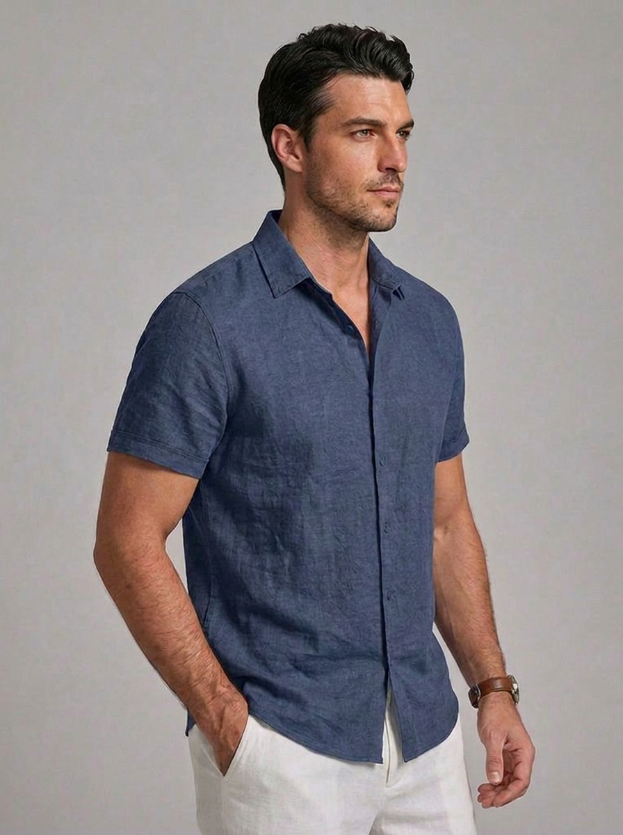 Linen Style Casual Short Sleeve Summer Shirt Men