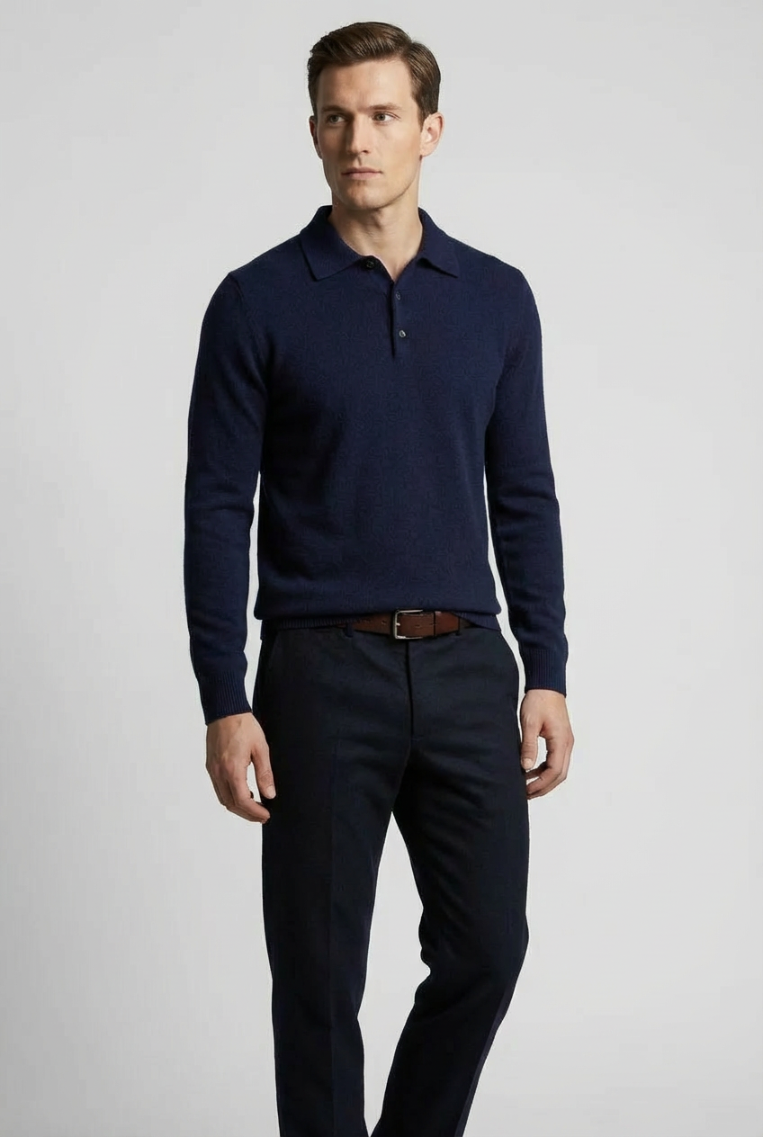 Men’s Merino Wool Style Polo Knit Jumper