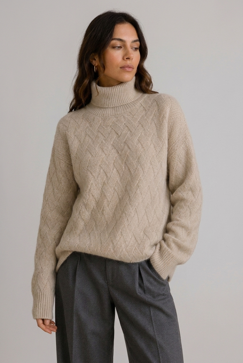 Cosy Textured Ribbed Turtleneck Knit Jumper Women