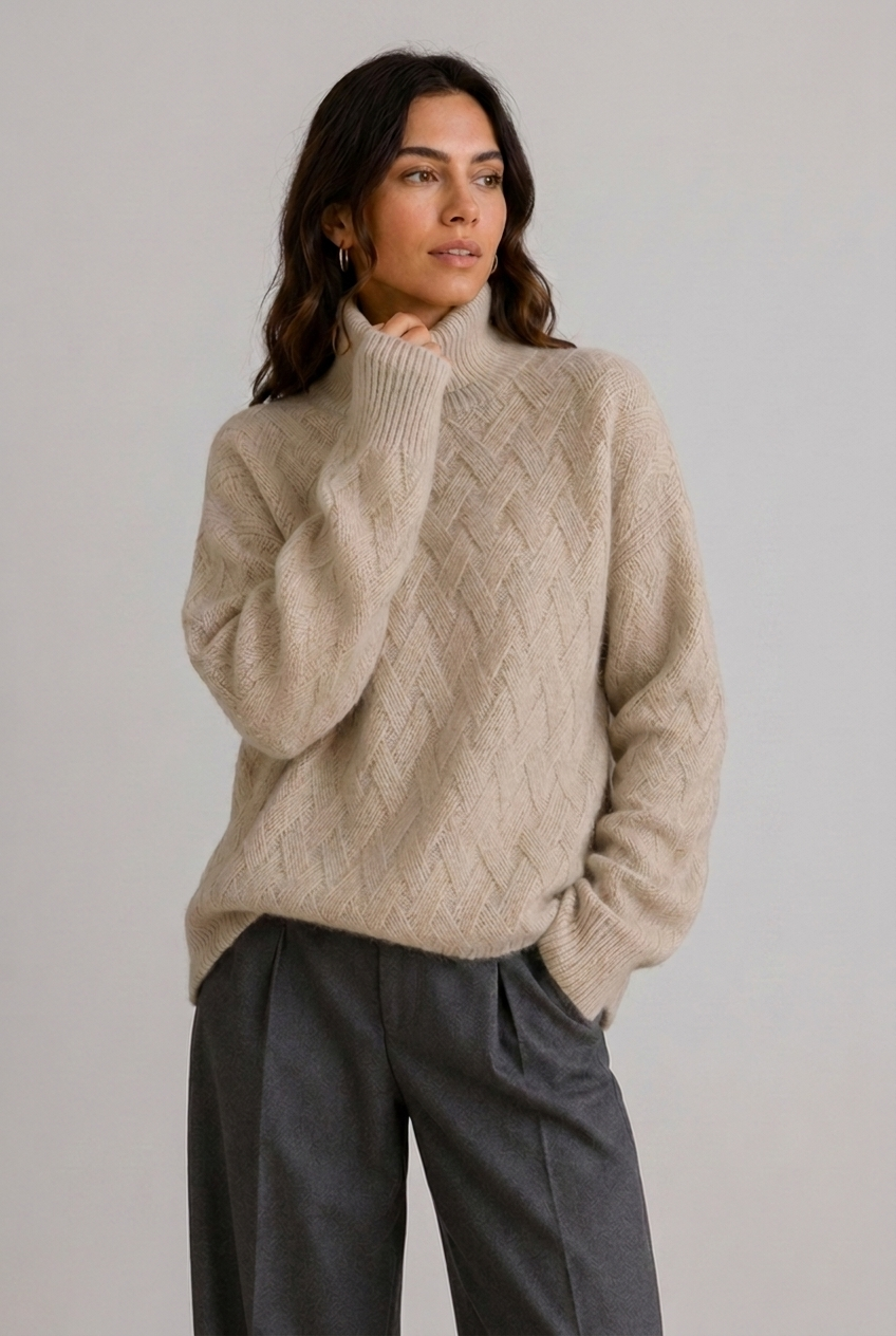 Cosy Textured Ribbed Turtleneck Knit Jumper Women