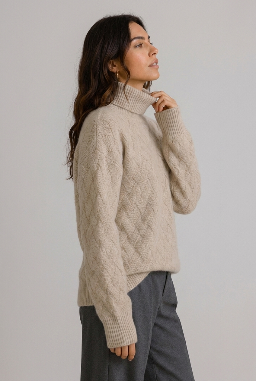 Cosy Textured Ribbed Turtleneck Knit Jumper Women