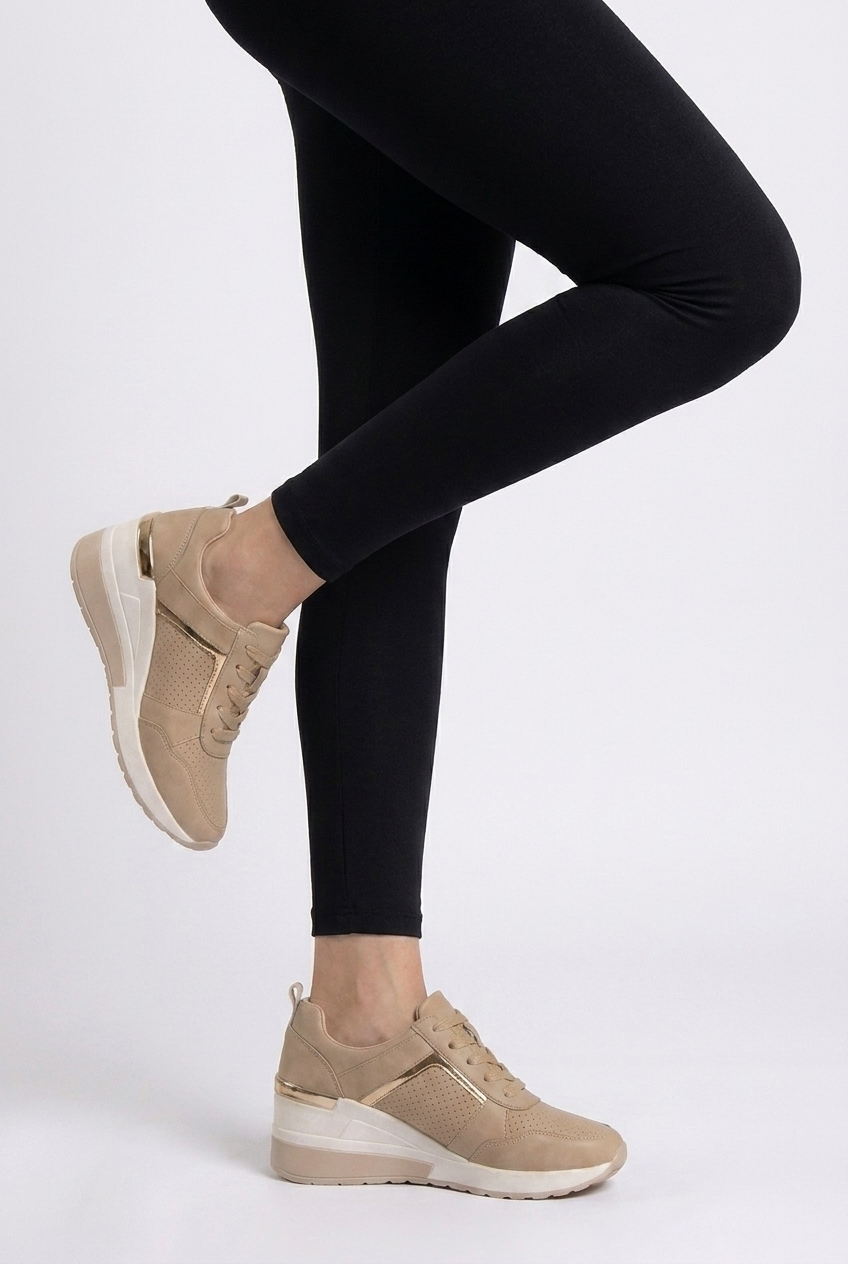 Wedge Sole Metallic Trim Orthopaedic Trainers Women
