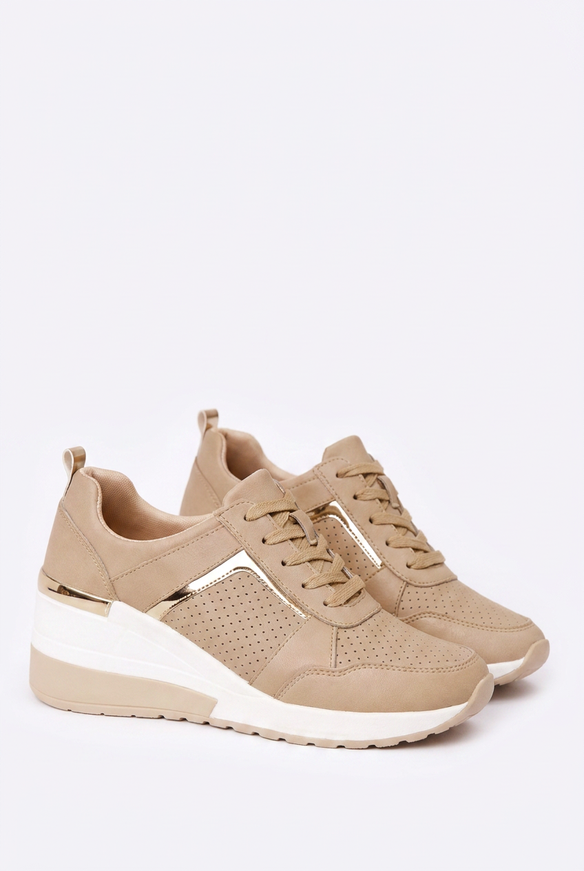 Wedge Sole Metallic Trim Orthopaedic Trainers Women