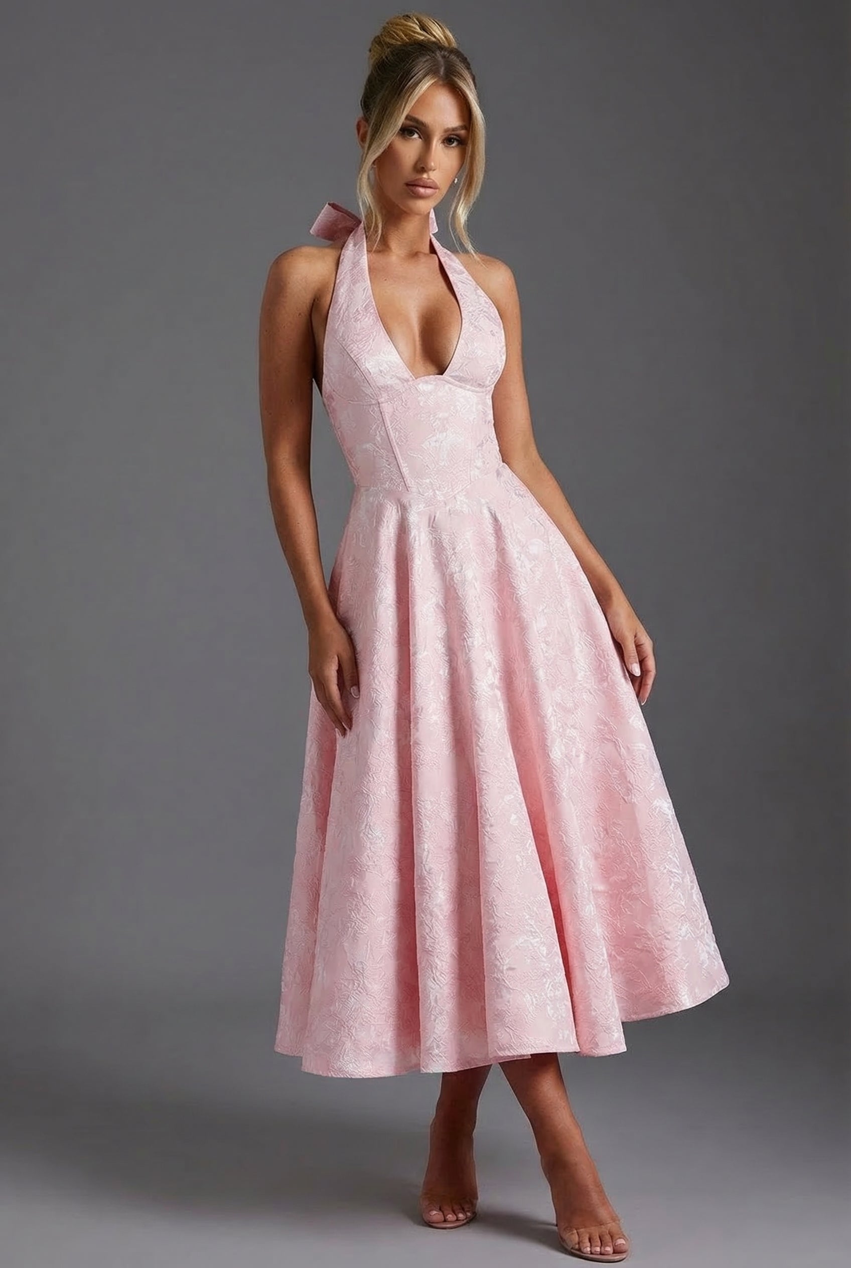 Ascot Halterneck Bow Tie Full Skirt Midi Dress