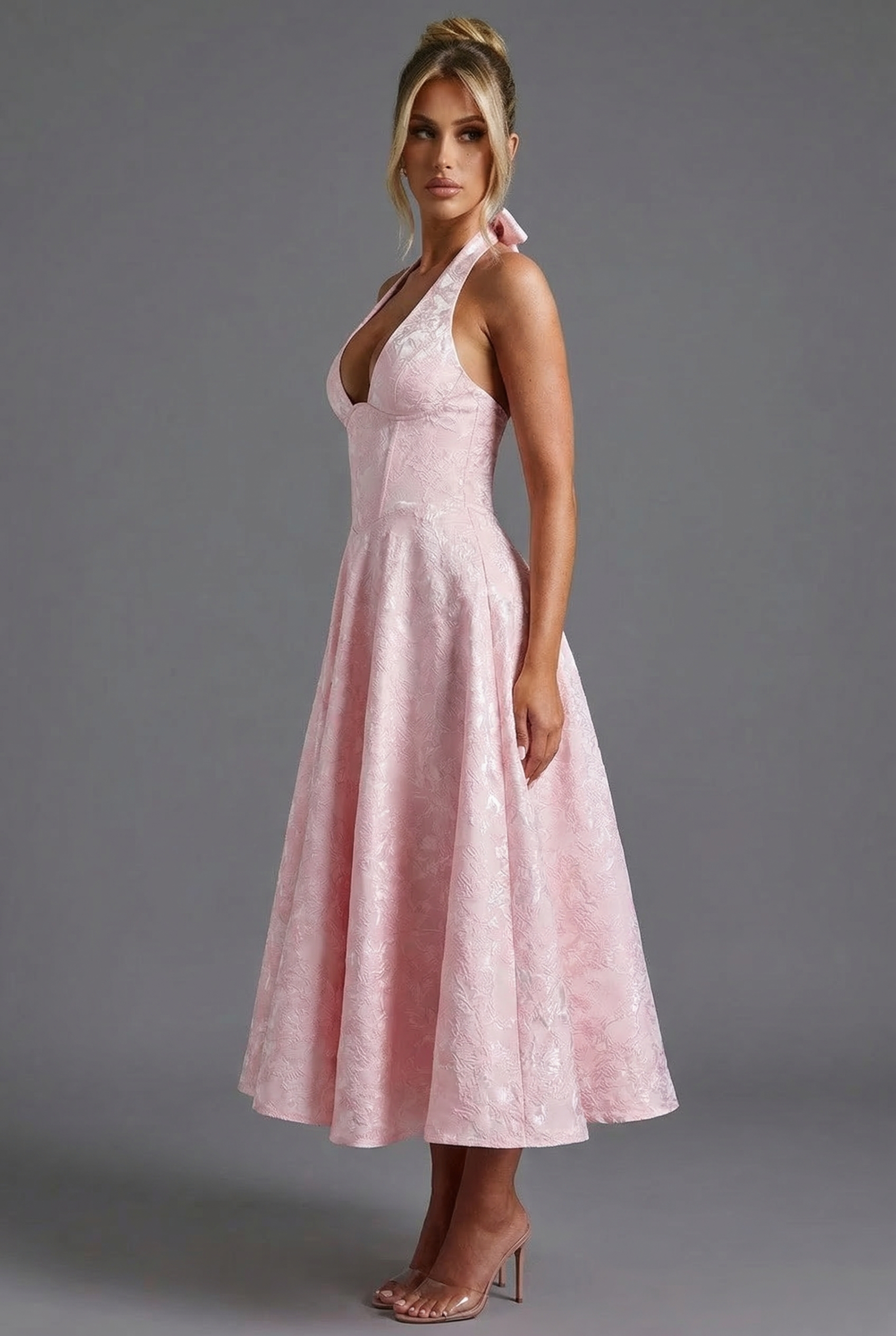 Ascot Halterneck Bow Tie Full Skirt Midi Dress