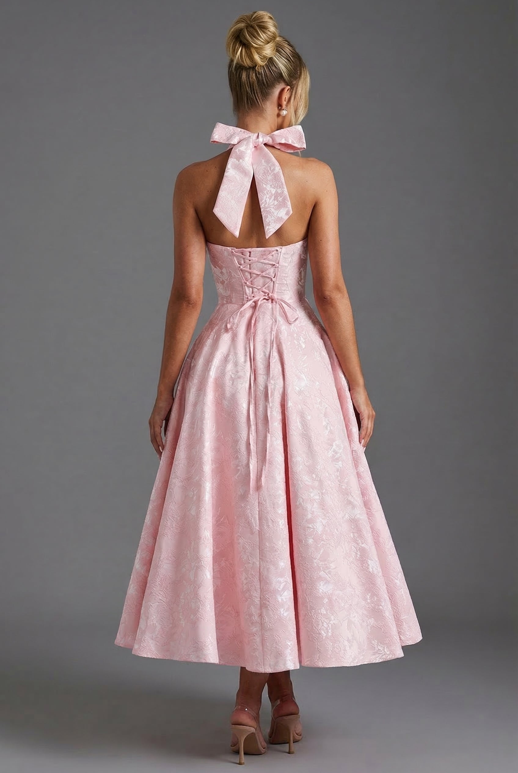 Ascot Halterneck Bow Tie Full Skirt Midi Dress