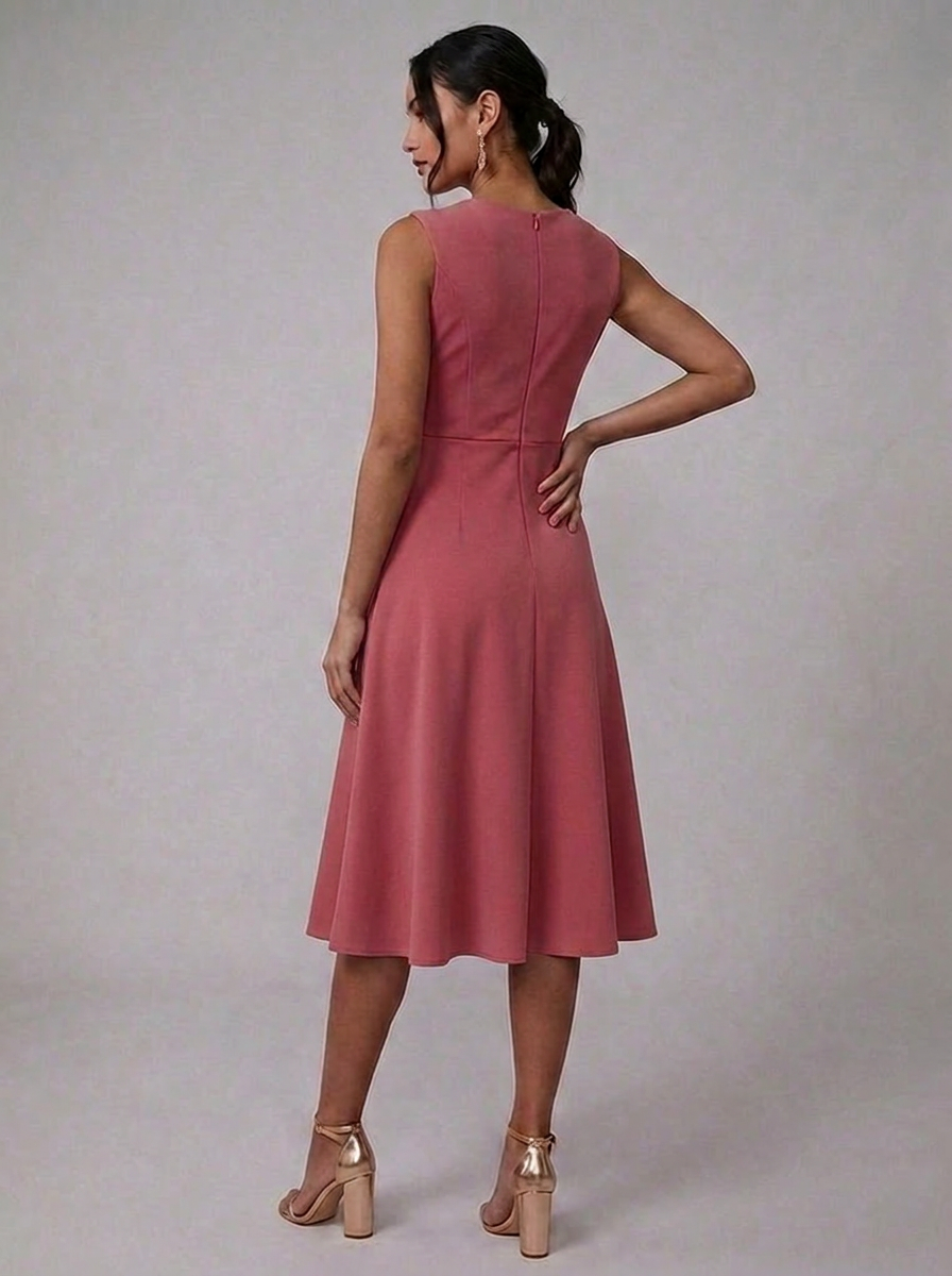 Summer Midi Occasion Dress – Sleeveless Ruffle Front Tie-Waist Holiday Wear