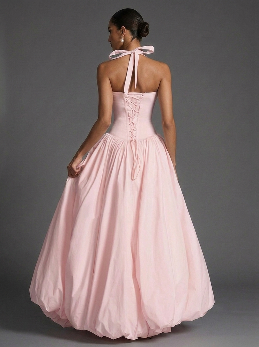 Halter Corset Split Full Skirt Occasion Maxi Dress