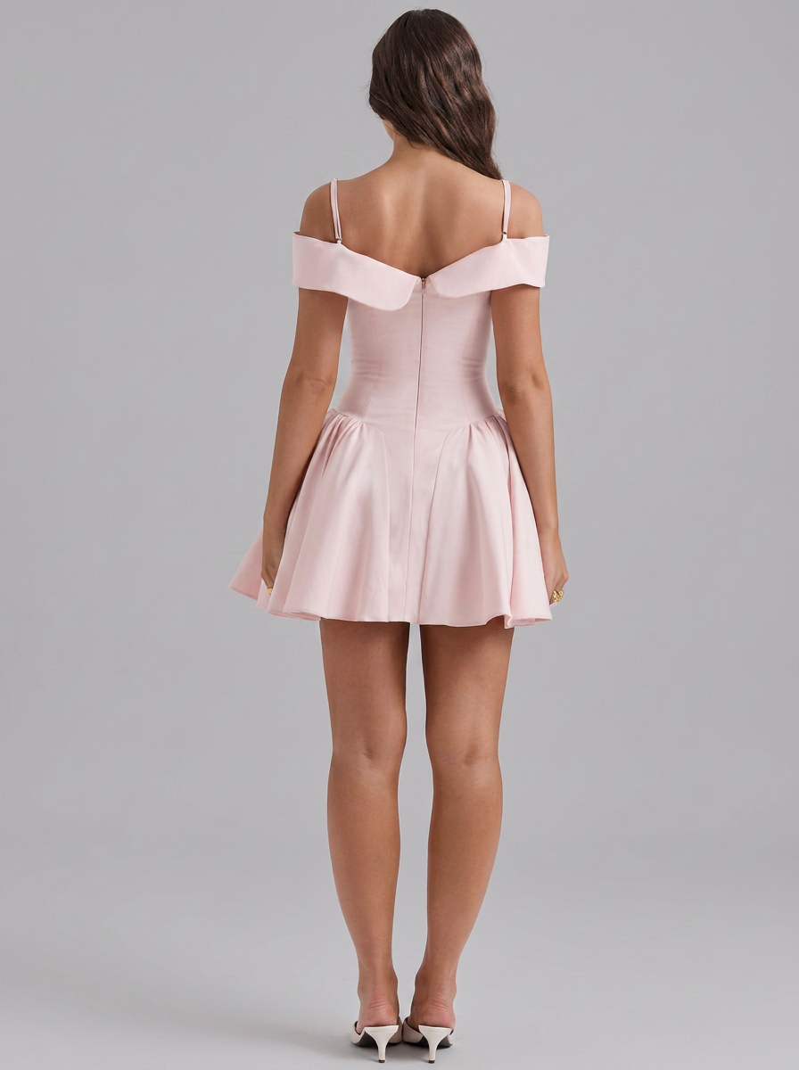 Off Shoulder Puffball Full Skirt Mini Dress
