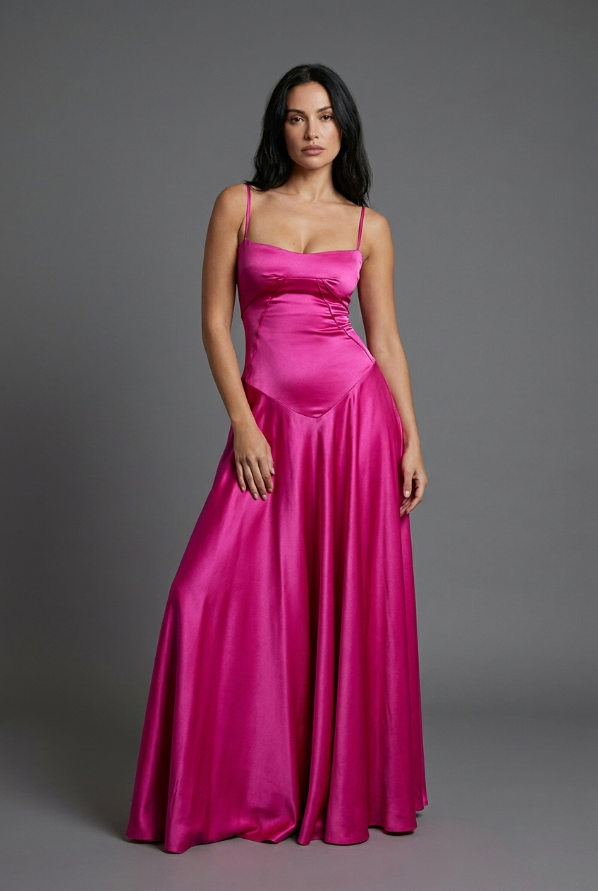Square Neck Satin Style Wedding Guest Maxi Dress