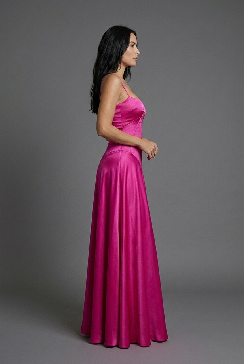 Square Neck Satin Style Wedding Guest Maxi Dress