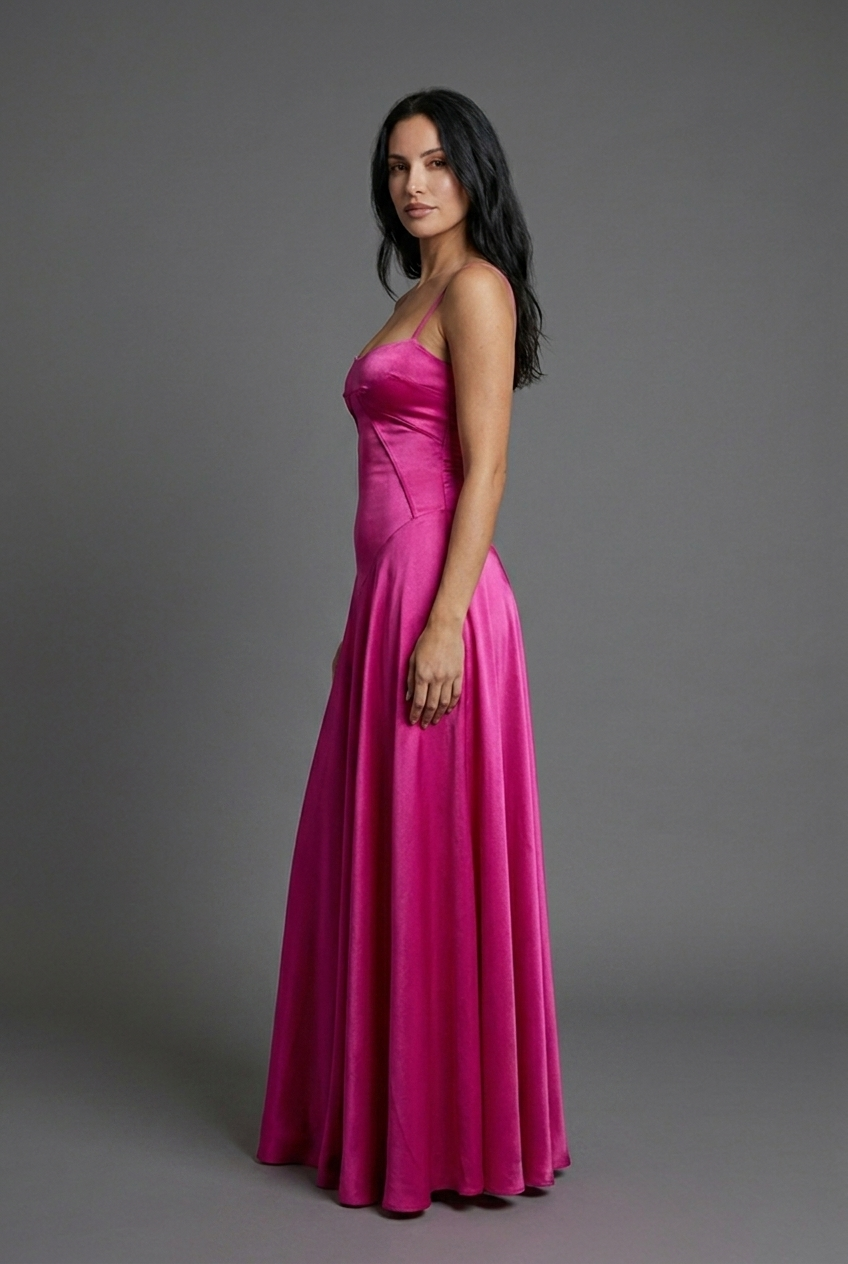 Square Neck Satin Style Wedding Guest Maxi Dress