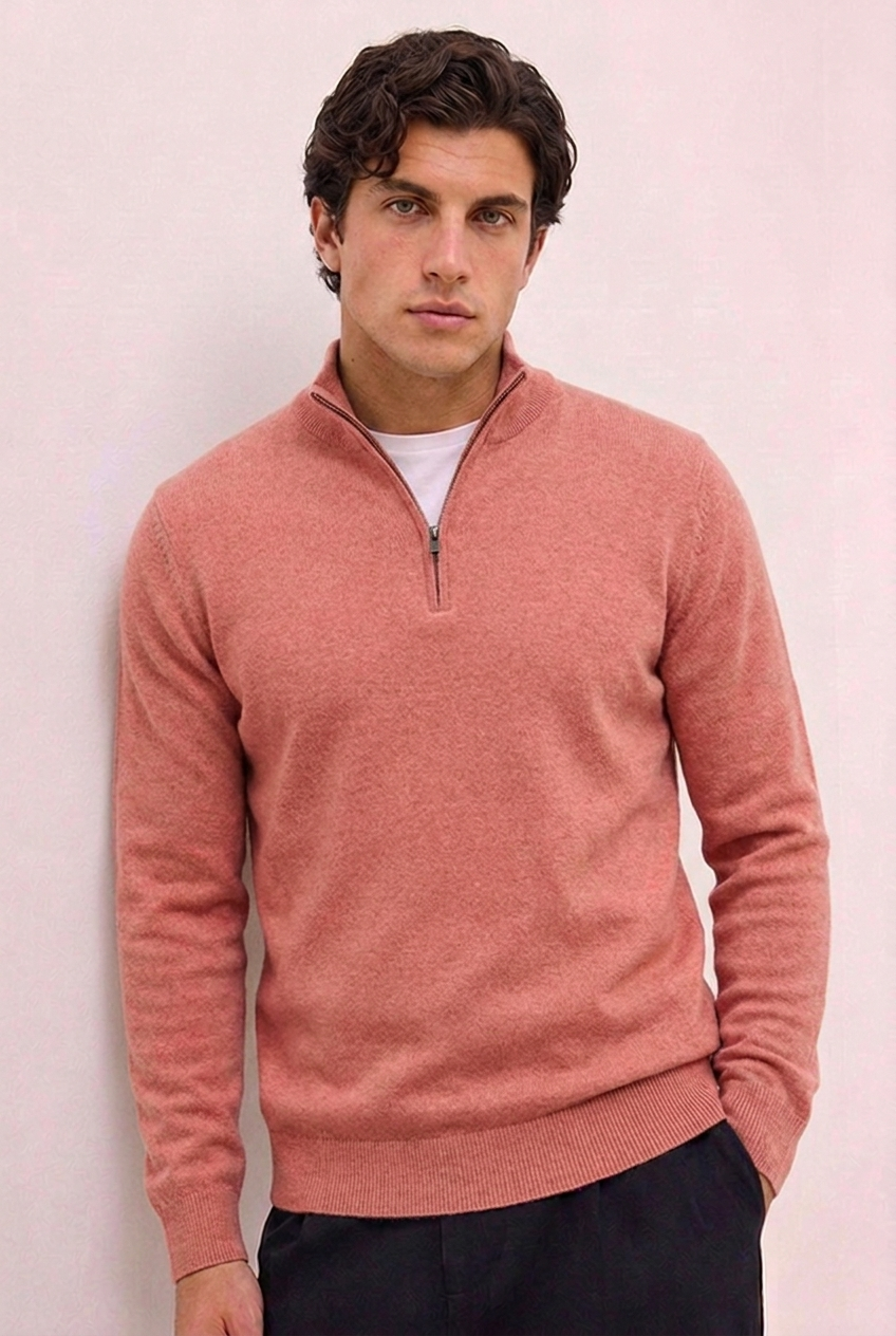 Knit Quarter Zip Ribbed Cuff Jumper Men