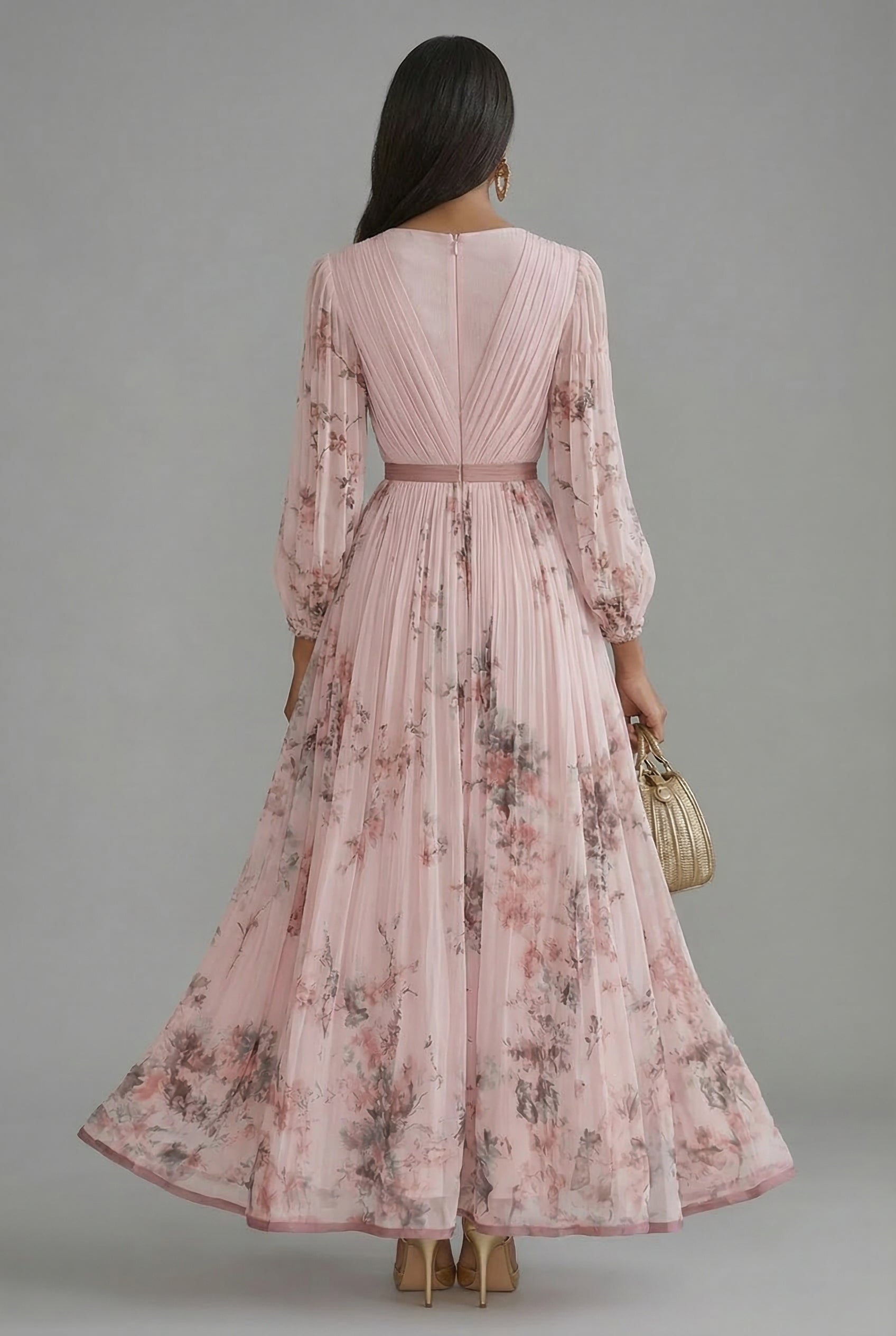 Ascot Floral V-Neck Long Sleeve Maxi Dress