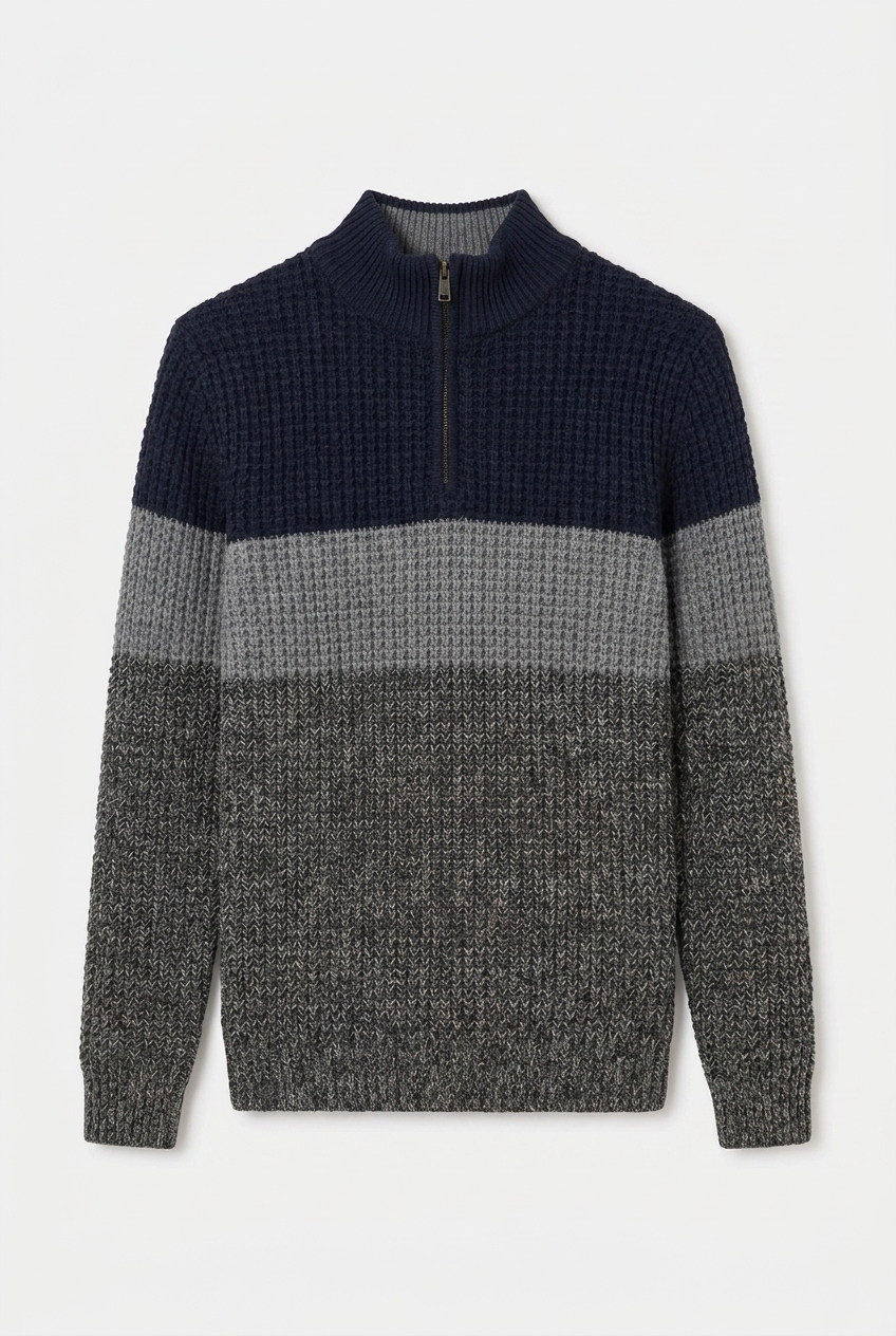 Colour Block Knit Quarter Zip Jumper Men
