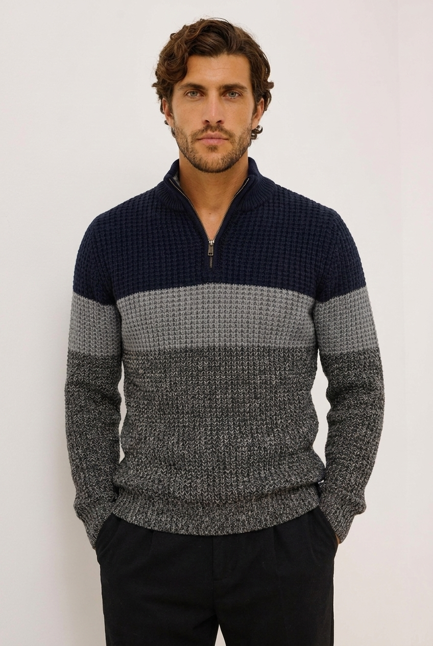 Colour Block Knit Quarter Zip Jumper Men