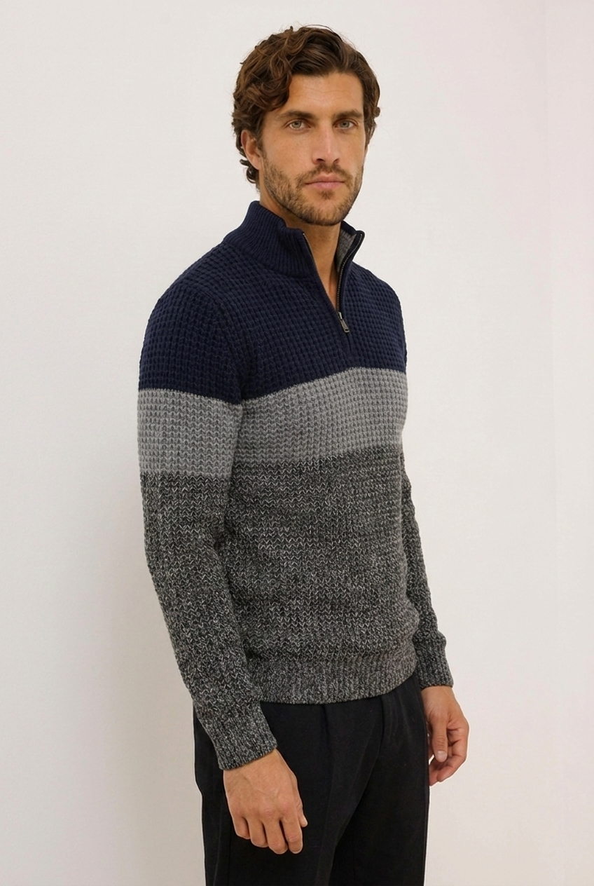 Colour Block Knit Quarter Zip Jumper Men