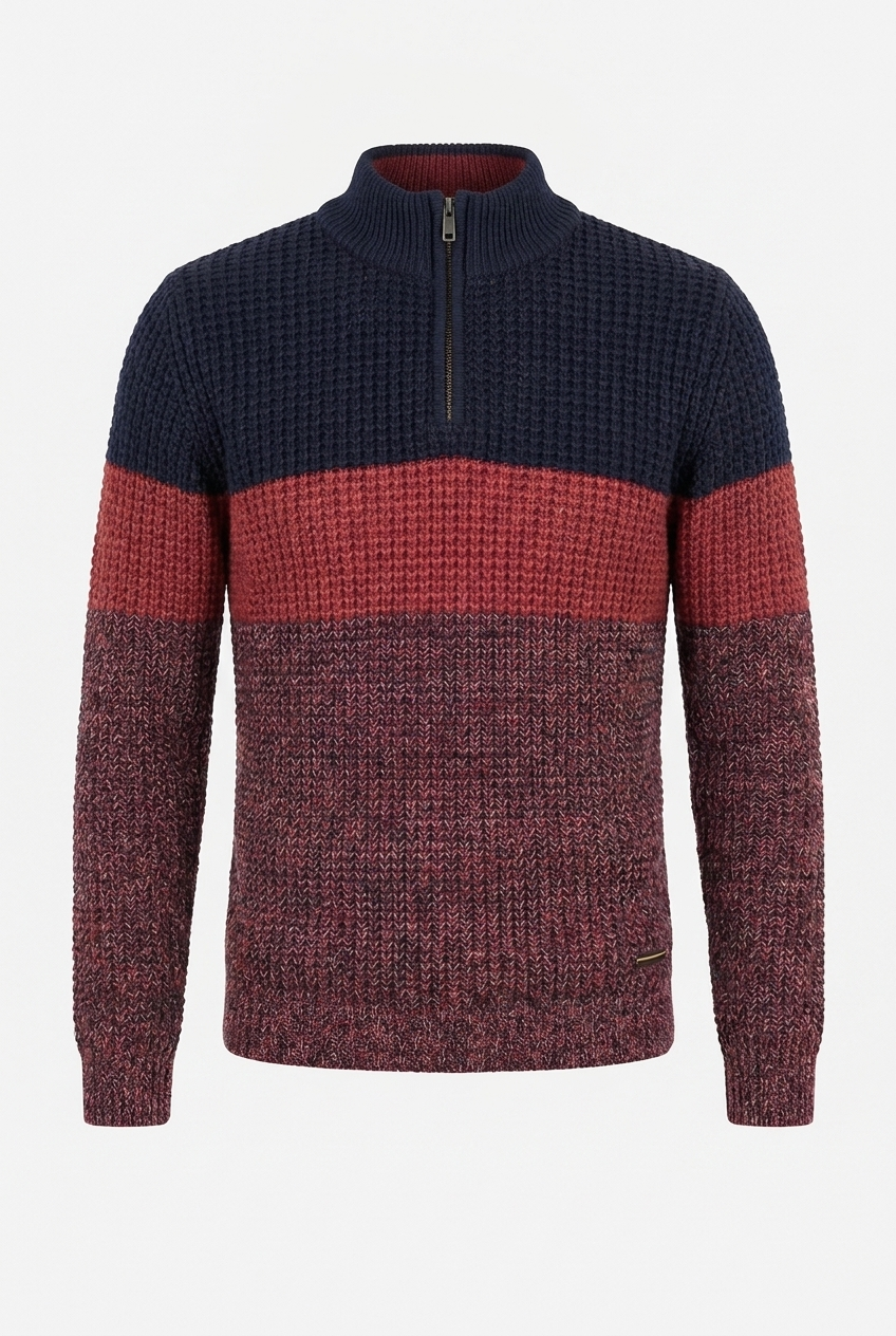 Colour Block Knit Quarter Zip Jumper Men