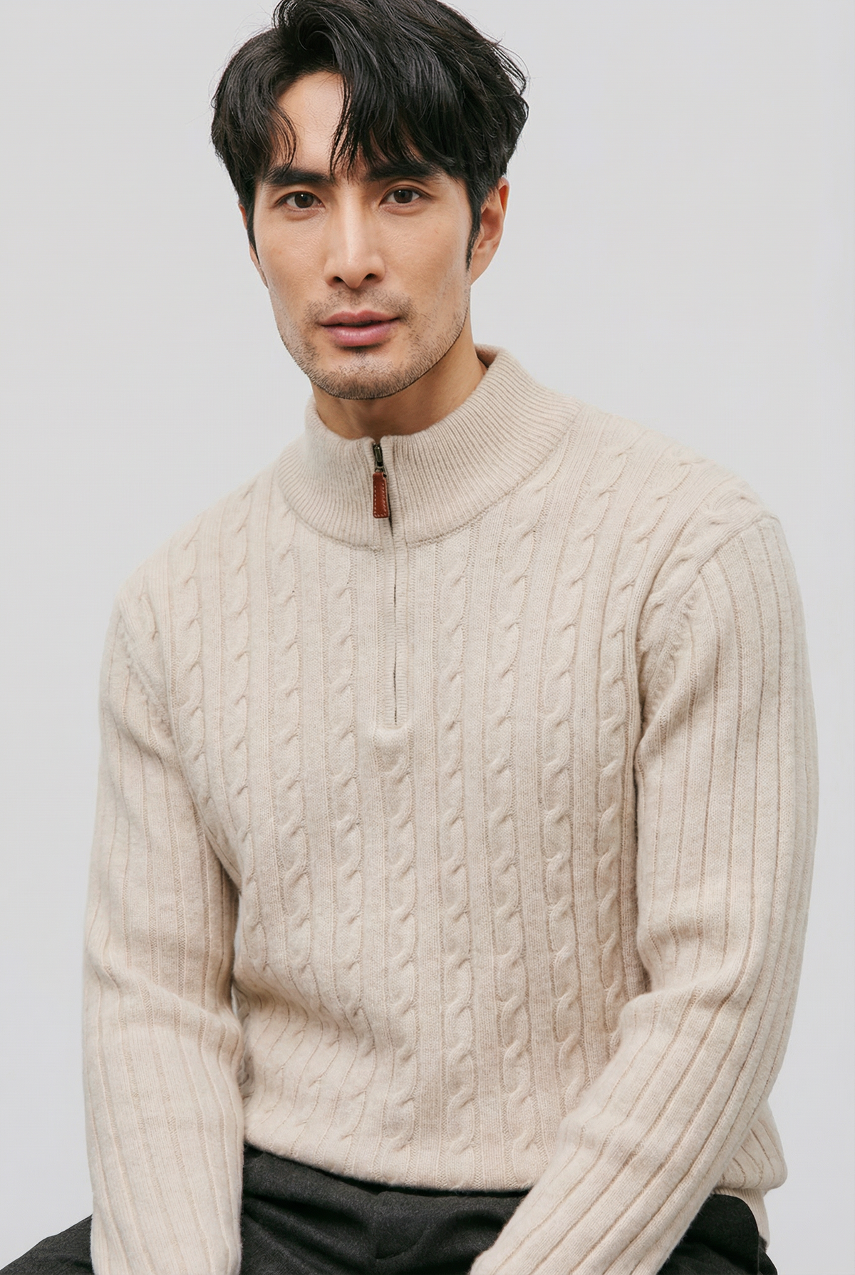 Men’s Quarter Zip Cable Knit Jumper – Smart Casual Knitwear