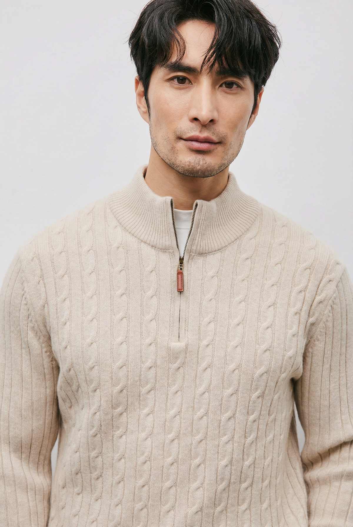 Men’s Quarter Zip Cable Knit Jumper – Smart Casual Knitwear
