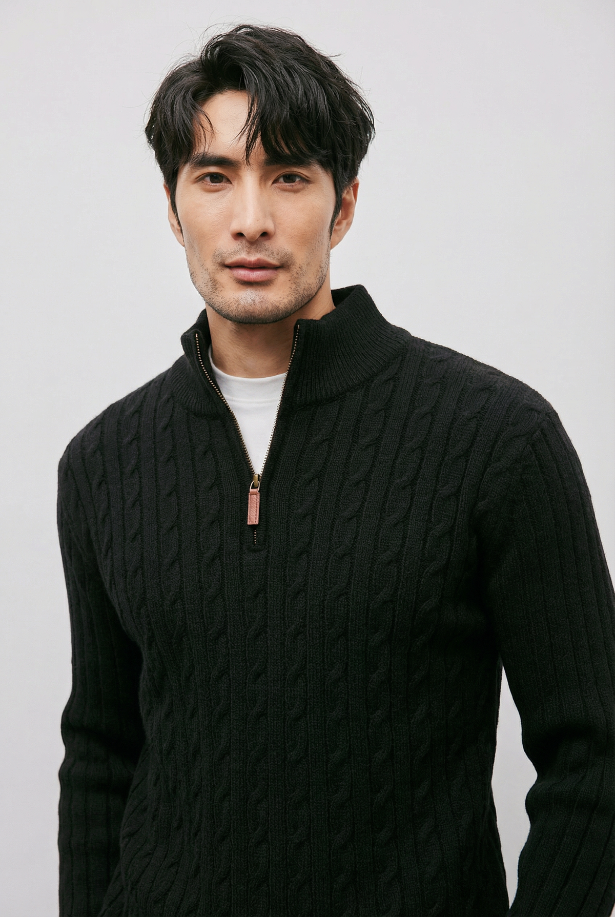 Men’s Quarter Zip Cable Knit Jumper – Smart Casual Knitwear