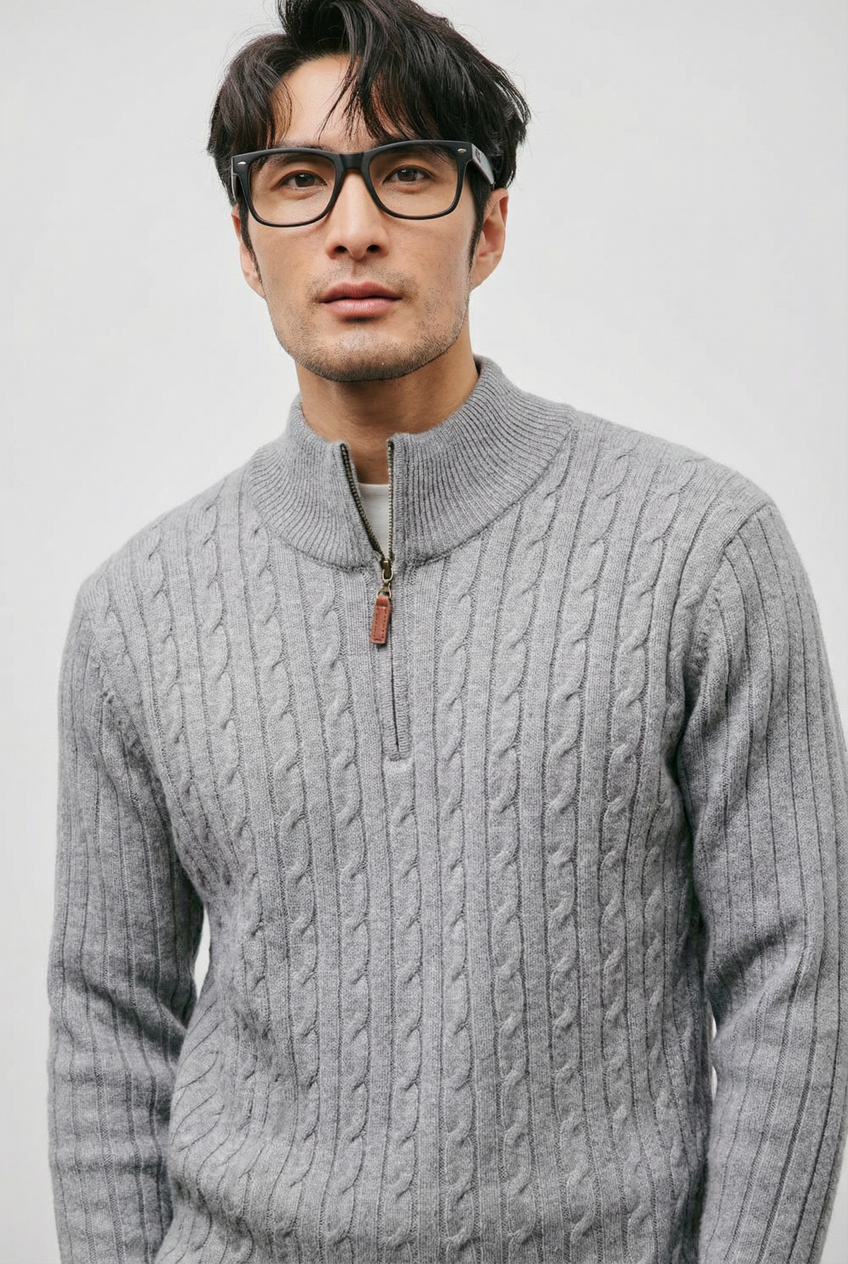 Men’s Quarter Zip Cable Knit Jumper – Smart Casual Knitwear