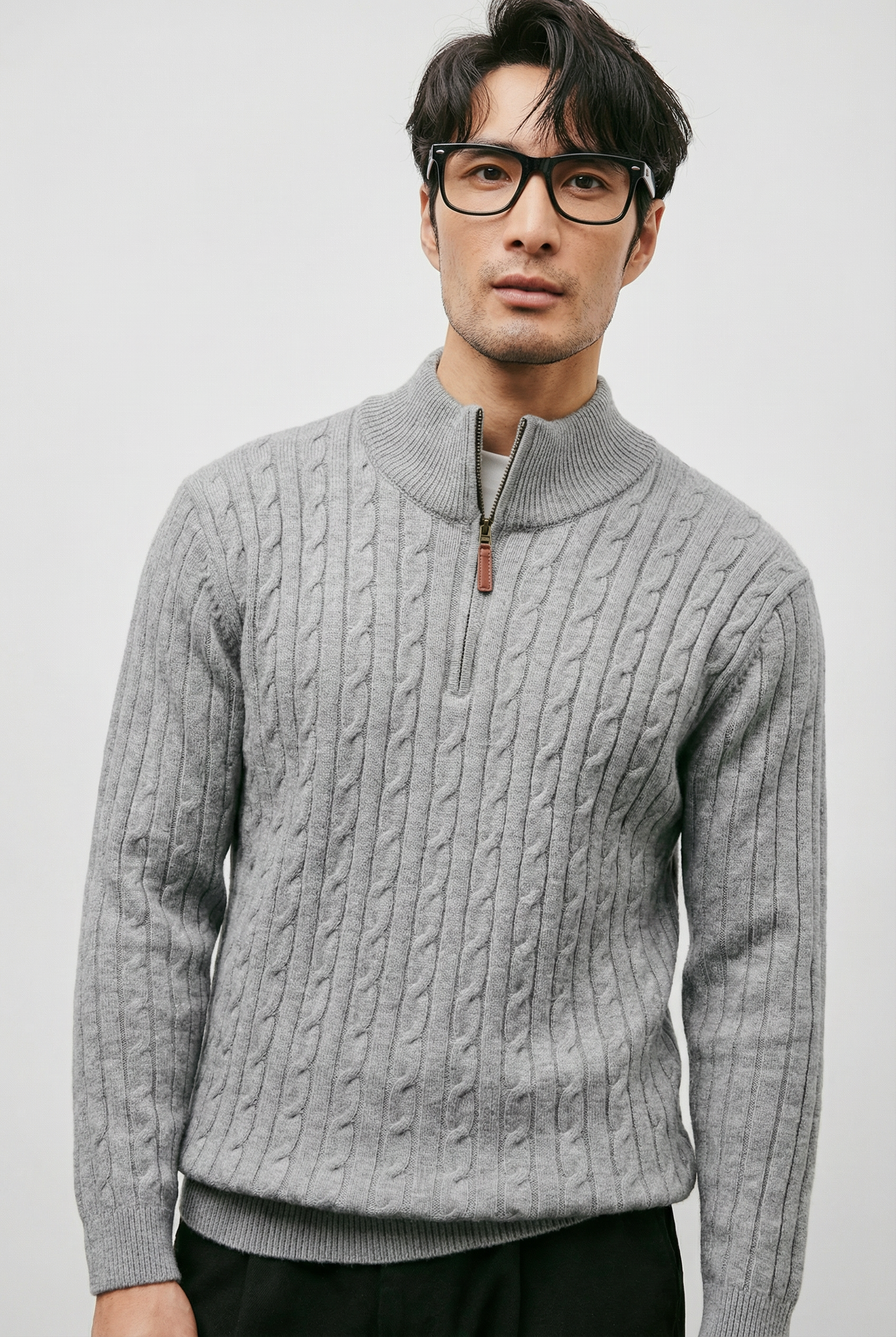 Men’s Quarter Zip Cable Knit Jumper – Smart Casual Knitwear